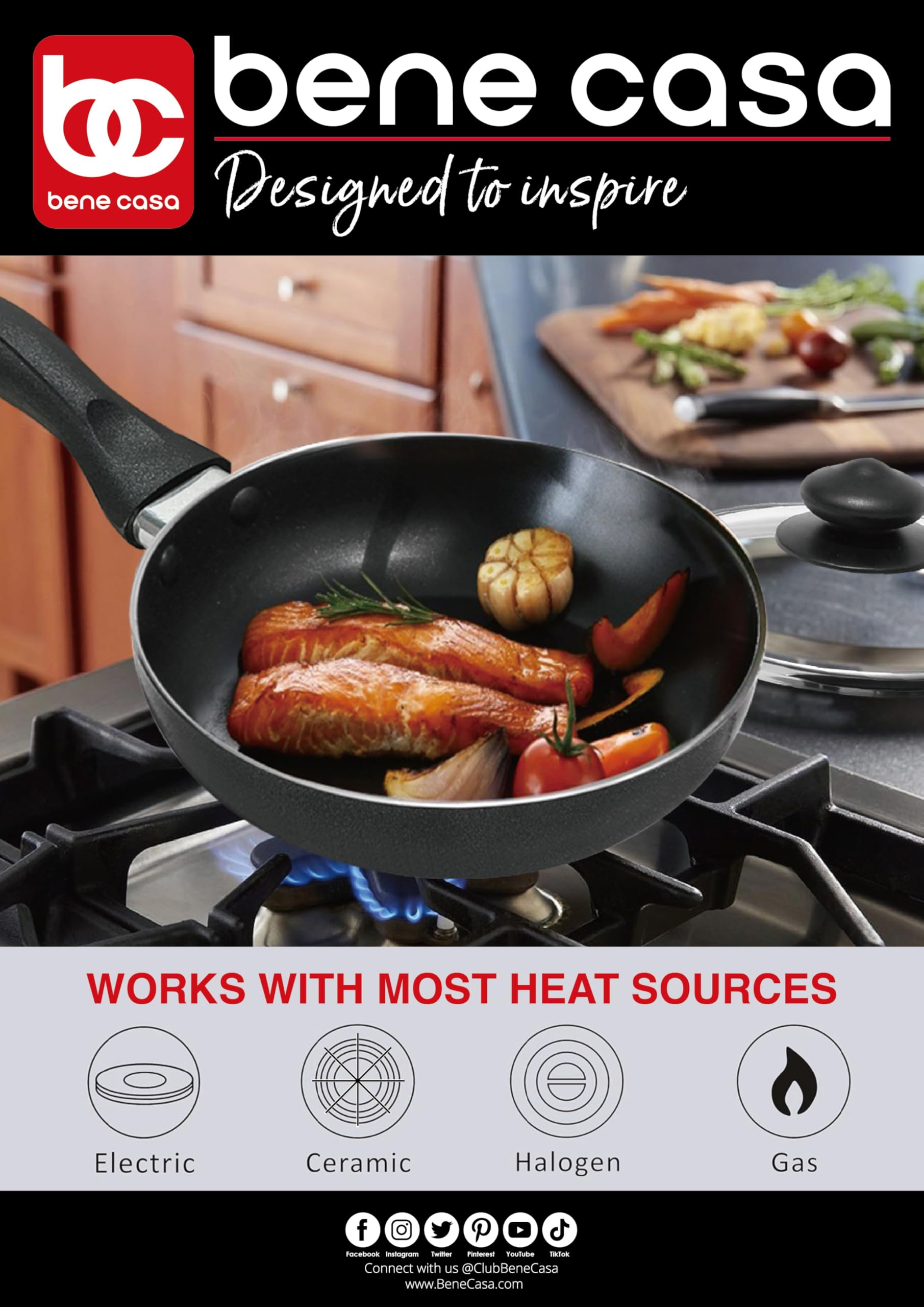 Bene Casa - Black Nonstick Aluminum Frying Pan with Glass Lid (6") - Dishwasher Safe for Easy Cleaning