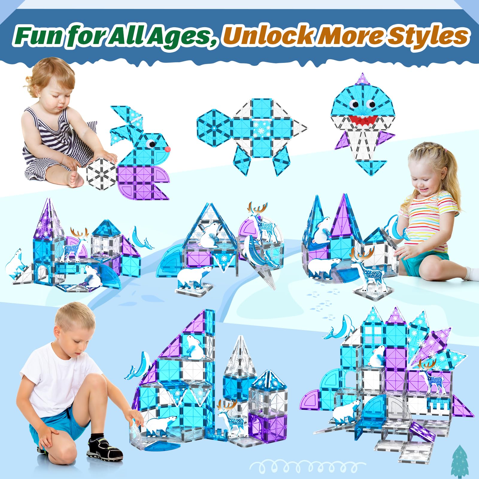 Magnetic Tiles Arctic Animals Frozen Toys for Girls Age 3-4 4-7 Toddler Kids Toys Magnetic Blocks Building Set Kids Games STEM Toys for Girls and Boys Ages 3 +