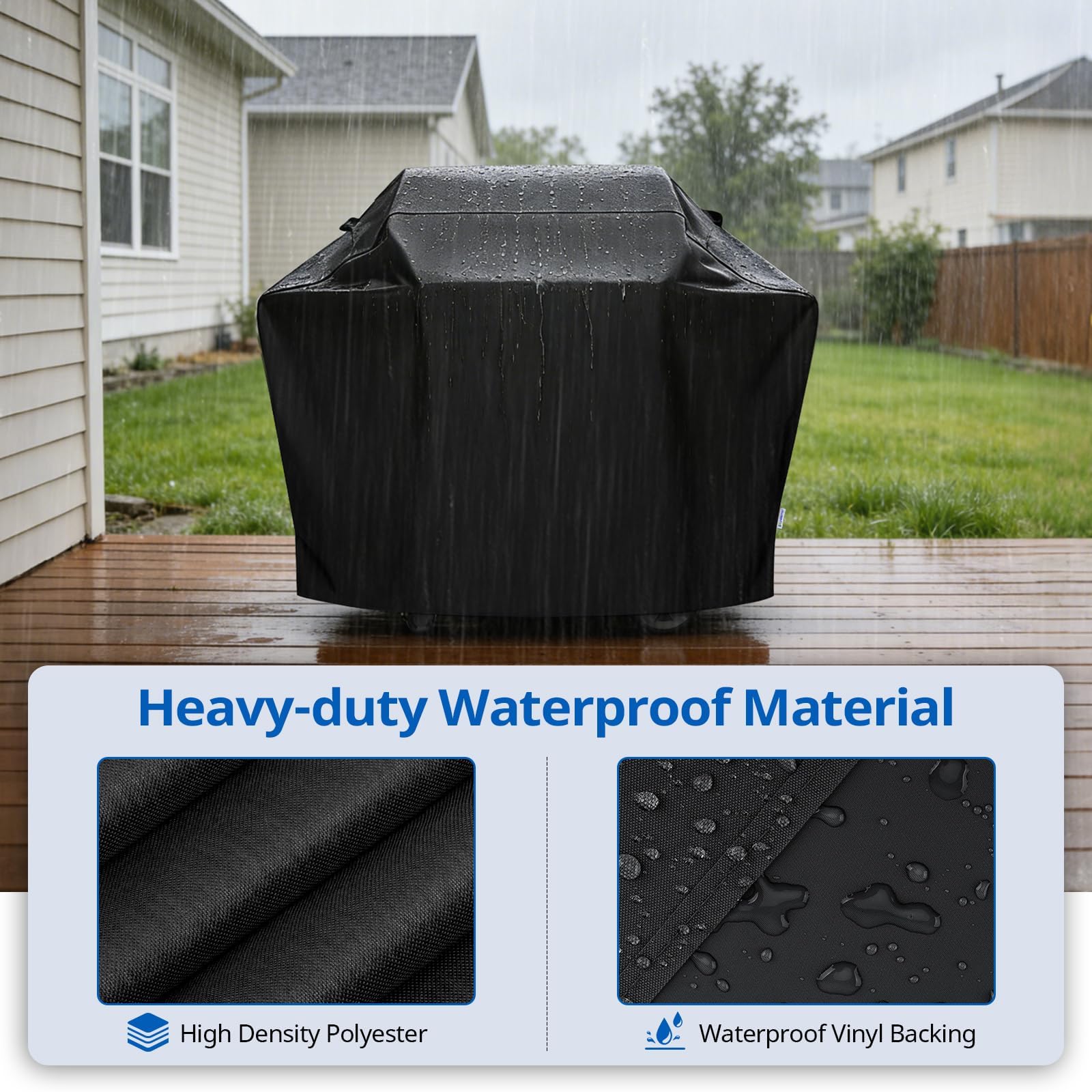 SunPatio Gas Grill Cover 60 Inch, Outdoor Heavy Duty Waterproof Barbecue Gas Cover, UV and Fade Resistant, All Weather Protection Compatible for Weber Charbroil Brinkmann Grills and More, Black