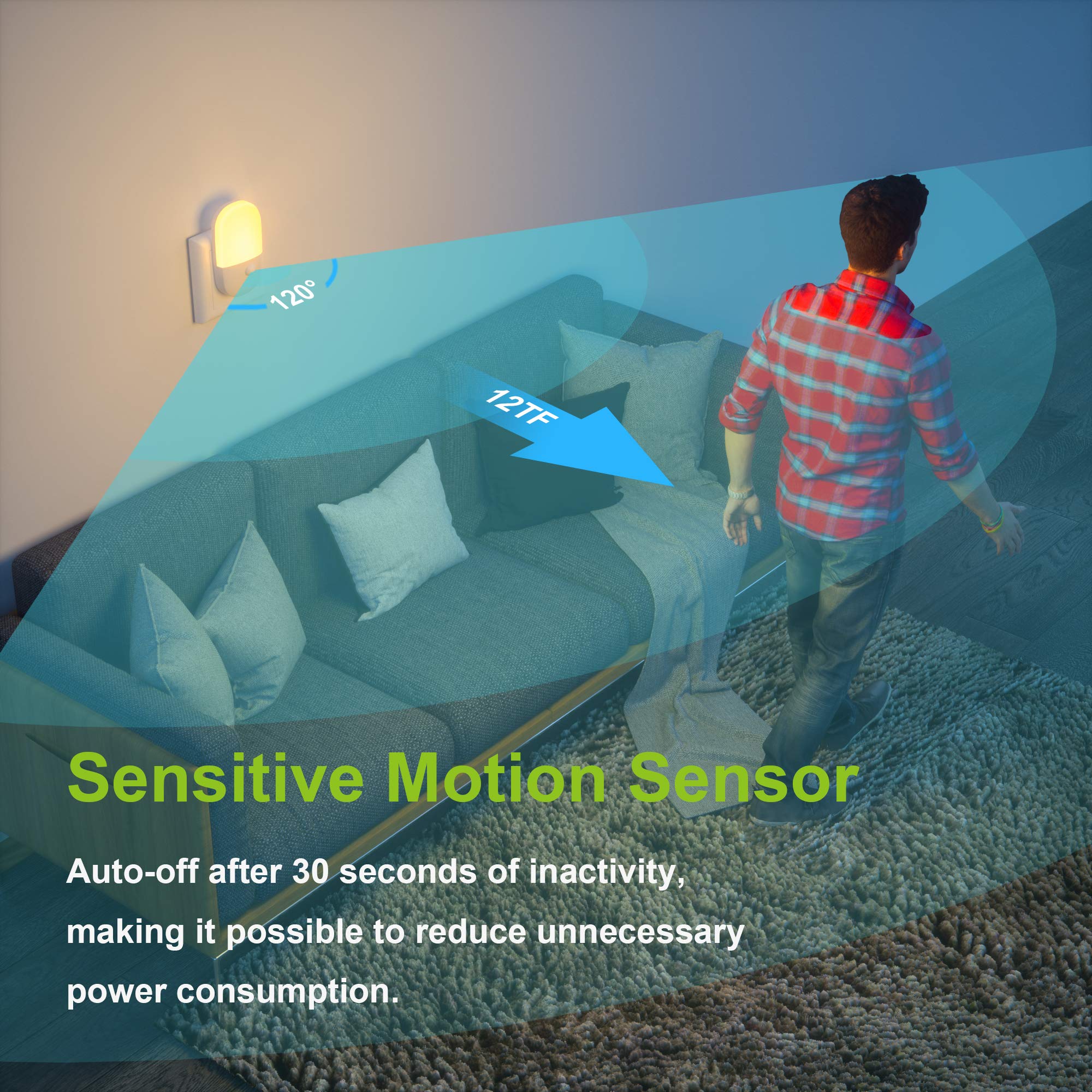 MAZ-TEK Plug in Motion Sensor Dimmable Night Light, Soft Warm White LED Nightlight with Dusk to Dawn Motion Sensor, Adjustable Brightness for Bedroom, Bathroom, Kitchen, Hallway, Stairs,4 Pack