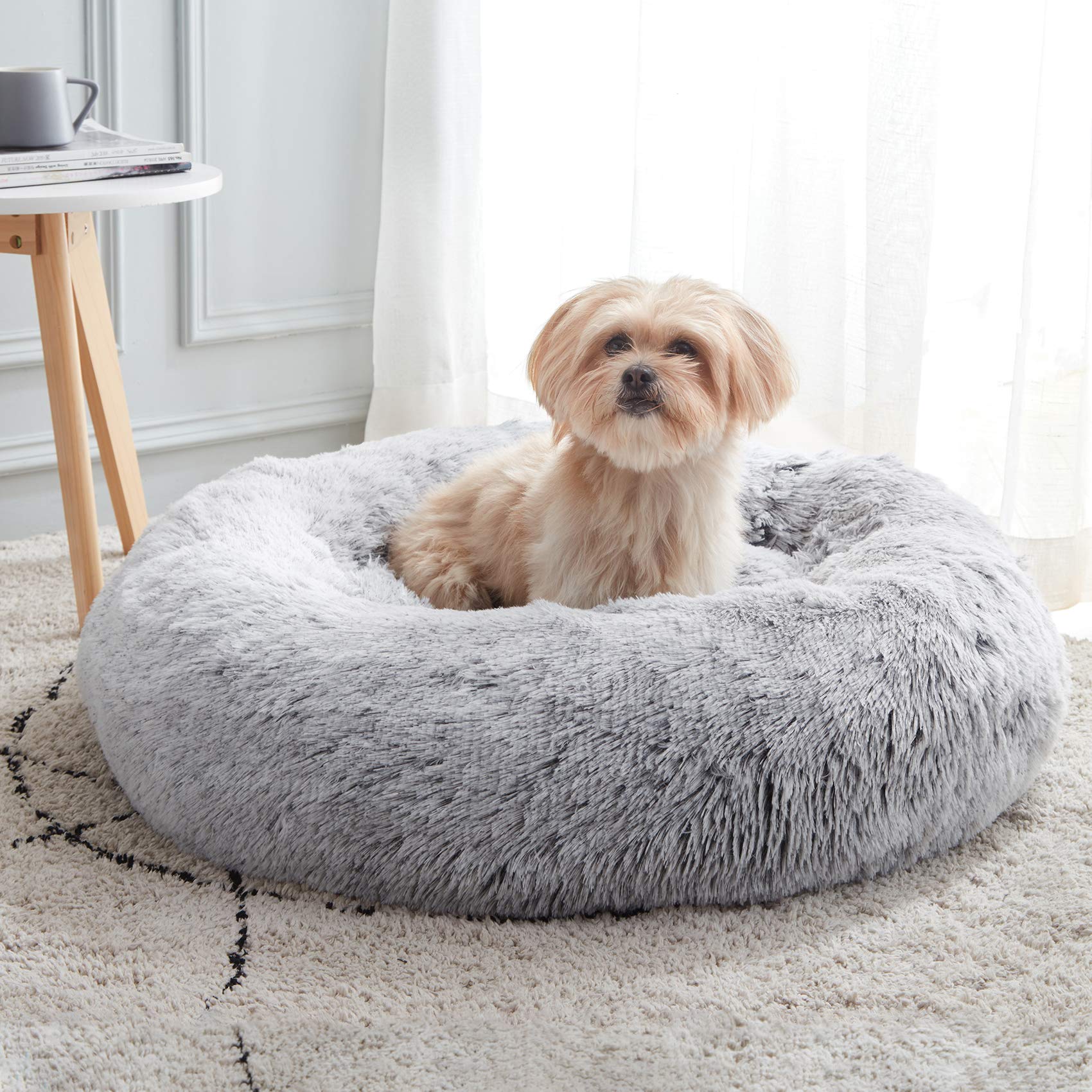 WESTERN HOME WH Calming Dog & Cat Bed, Anti-Anxiety Donut Cuddler Warming Cozy Soft Round Bed, Fluffy Faux Fur Plush Cushion Bed for Small Medium Dogs and Cats (20"/24"/27"/30")