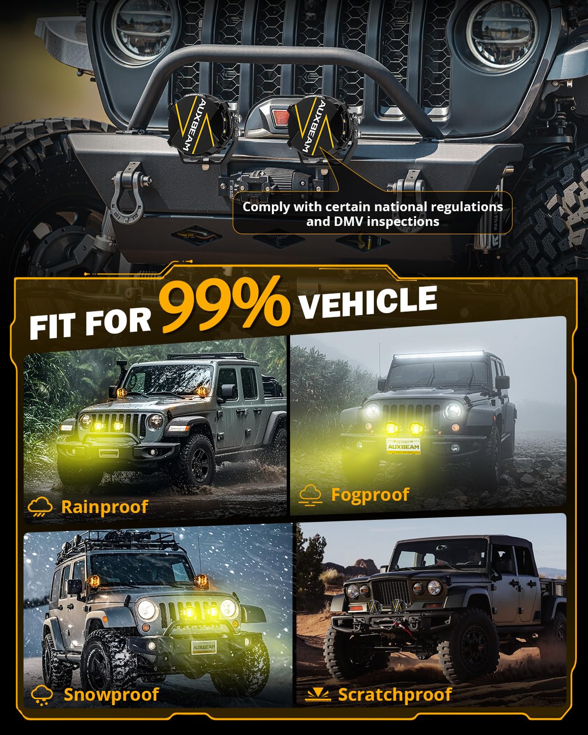 Auxbeam V-Ultra Series 3 Inch 108W LED Round Pods, 3 Modes Offroad Driving Side Shooter Light with Amber DRL, 270° Ultra-Wide Amber Cube Universal Spotlights with Covers & DT Plug Wiring Harness