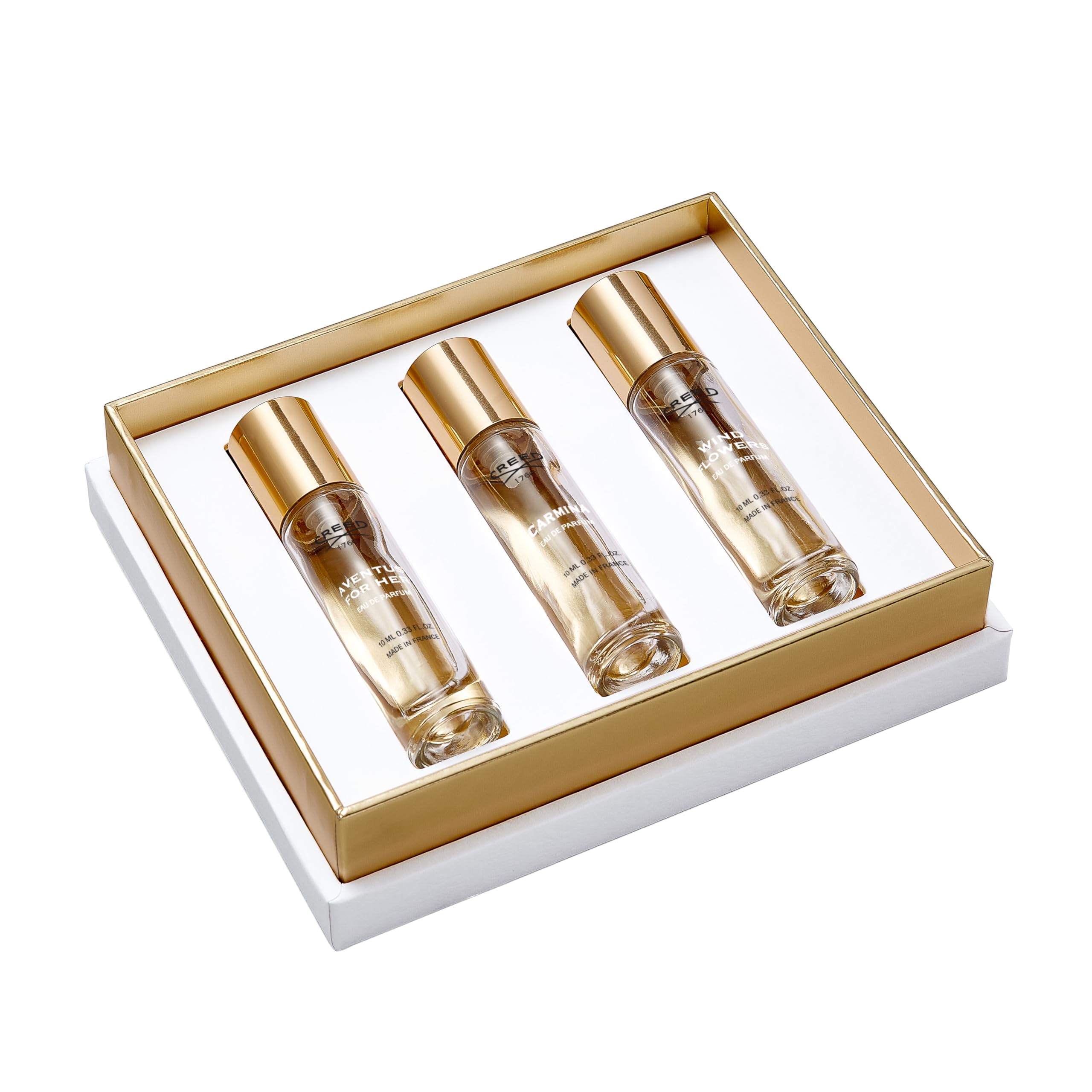 House of Creed Women's Holiday Gift Coffret Set, Features 3 Signature Perfume Scents of Aventus for Her, Carmina, and Wind Flowers, 3 x 10ml