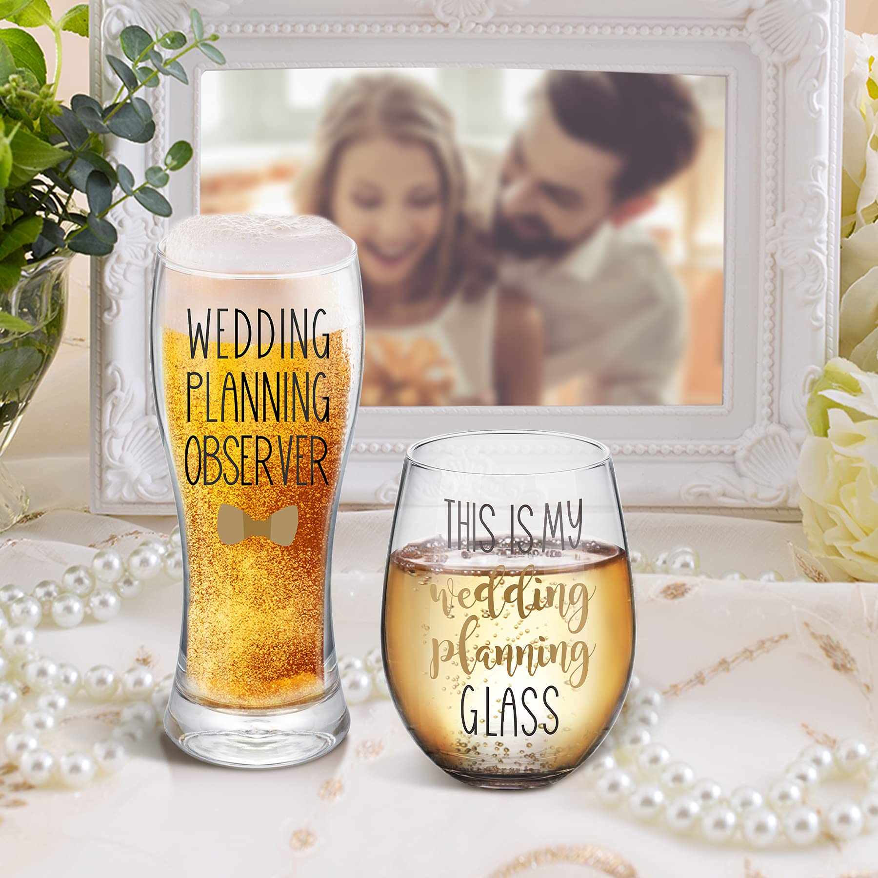 This is My Wedding Planning Glass Set, Engagement Gift for Couples, Mr & Mrs Gift, Anniversary, Wedding Gift for Newlyweds, Bride and Groom, Bridal Shower Gift Set