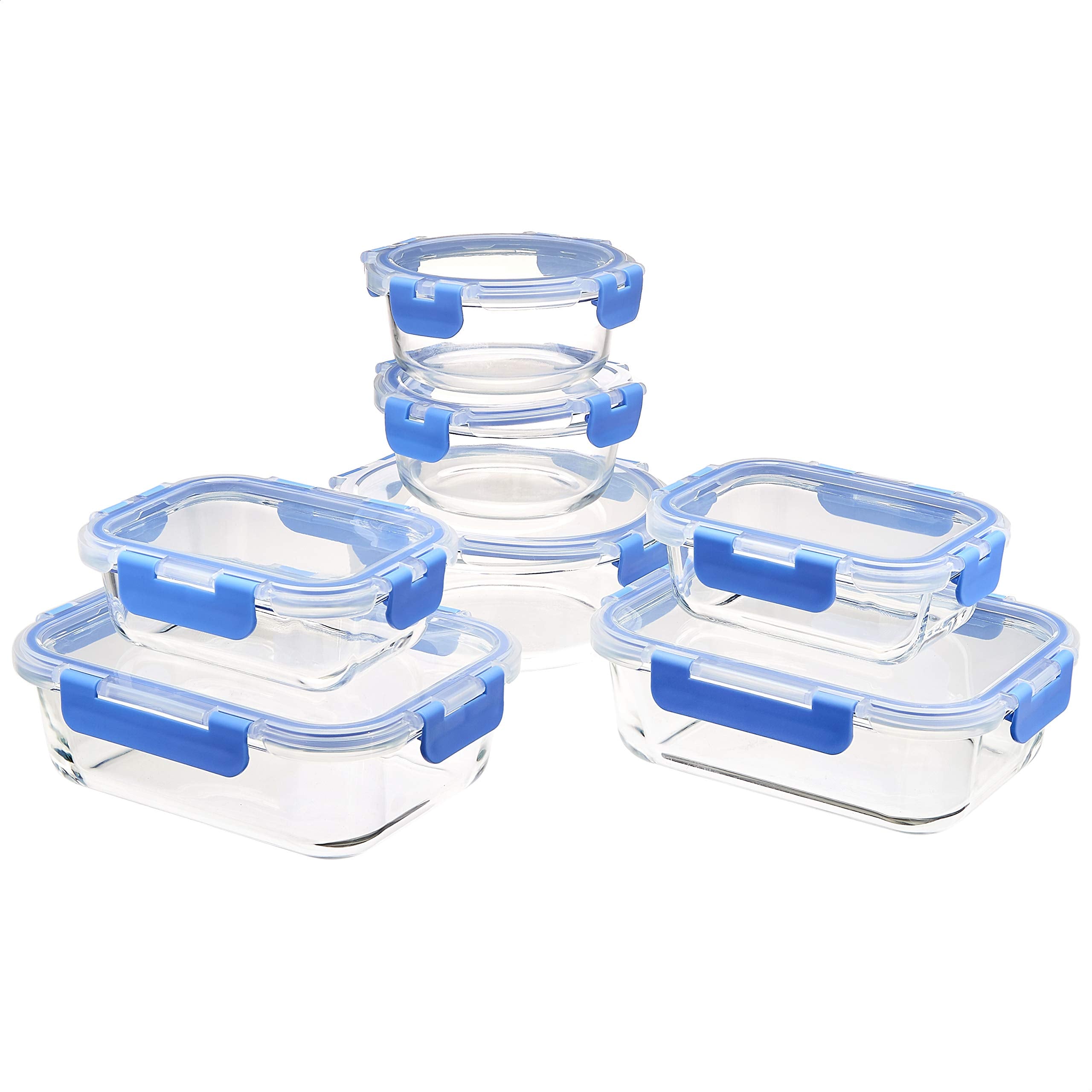 Amazon Basics Glass Food Storage Containers with Locking Lids, Set of 14, BPA-Free