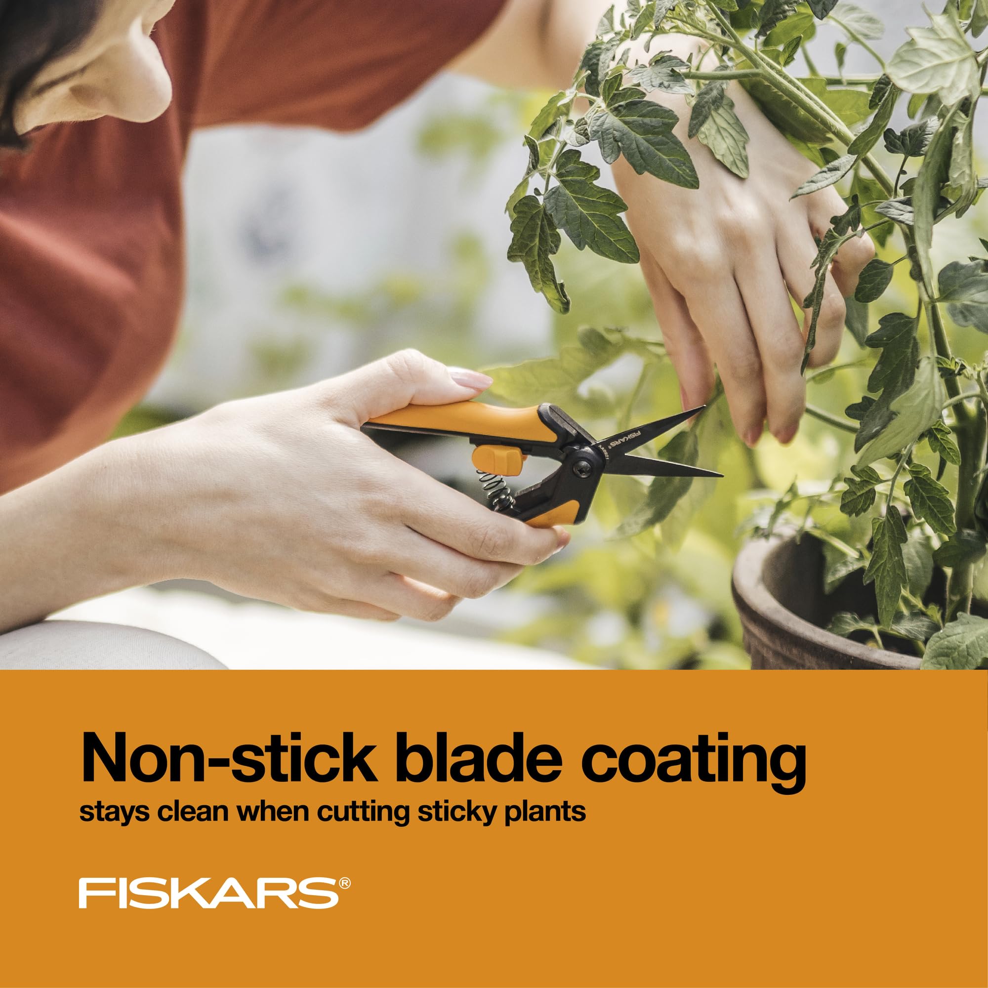Fiskars Micro-Tip Rose Pruning Shears, 6" Garden Shears Non-Stick Coated Stainless Steel Blade, Gardening Scissors with SoftGrip Handle