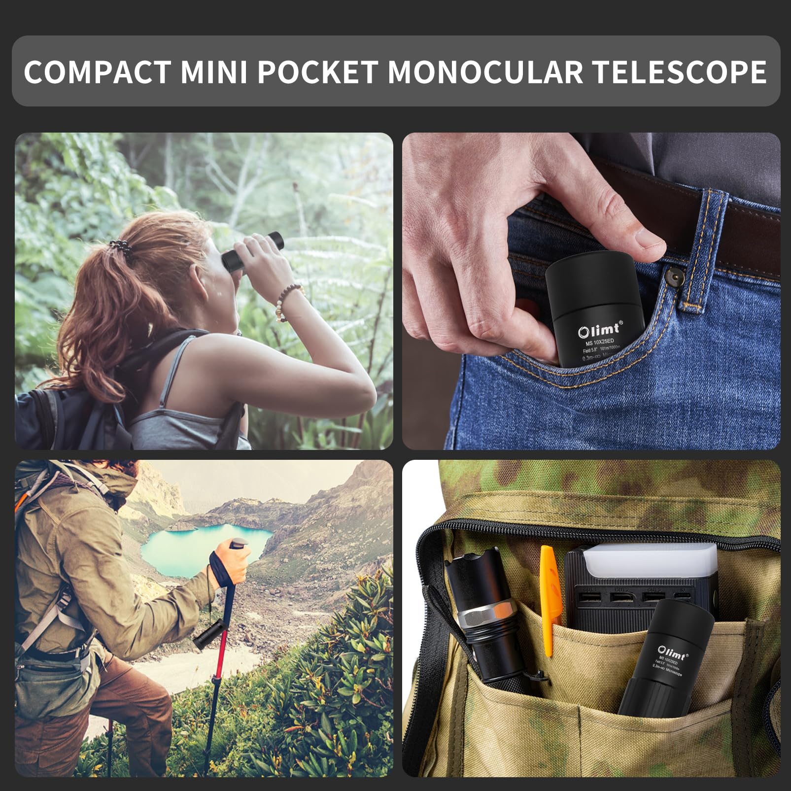 10x25 Monocular Telescope, Compact Mini Pocket Size Waterproof Fogproof for Bird Watching Hiking Camping, Black