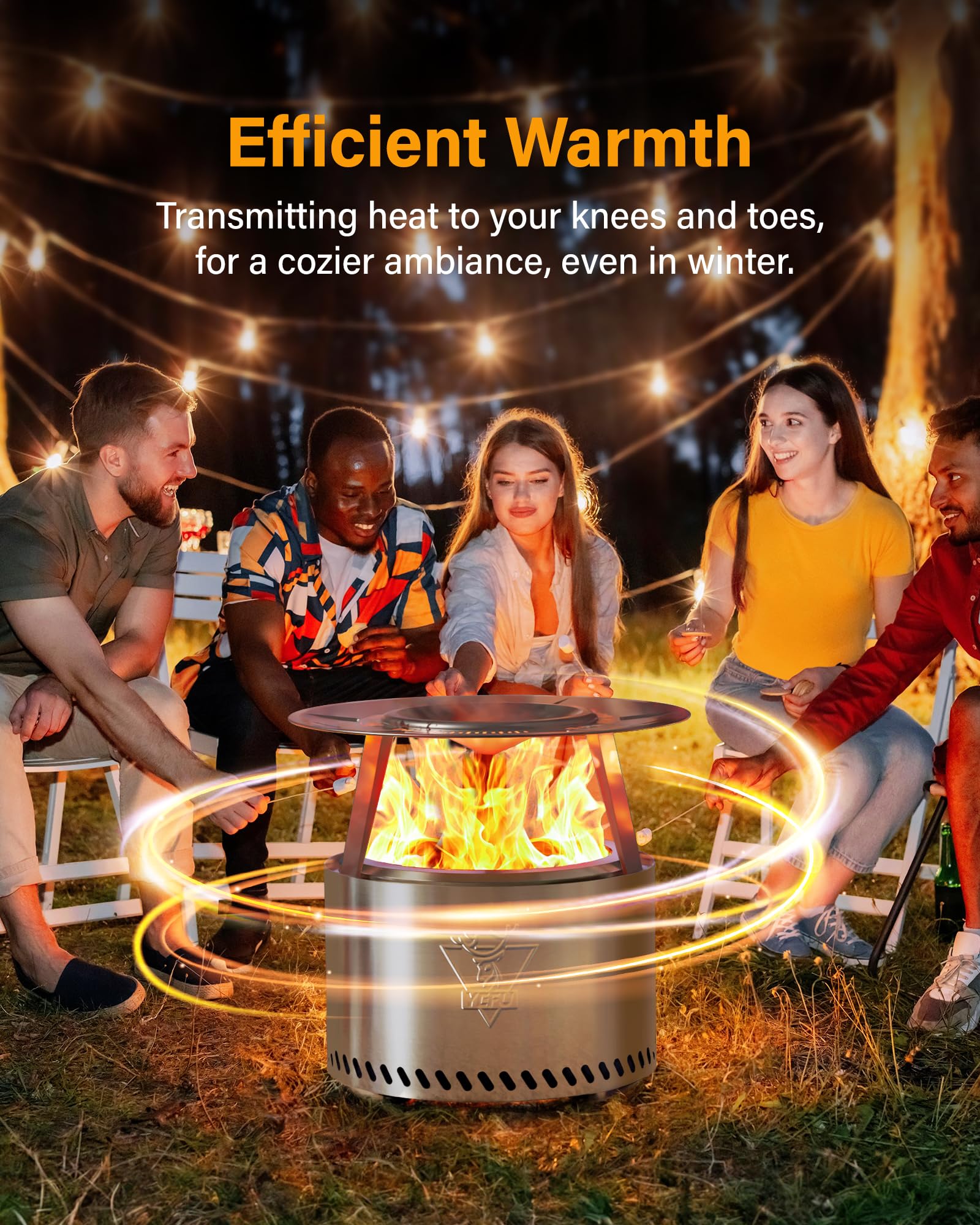 YEFU Fire Pit with Removable Ash-Pan: Smokeless Firepit 304 Stainless Steel Material - Outdoor Fire Pit Silver 19 inch - Smokeless Firepit for Outside Outdoor Patio Camping Backyard