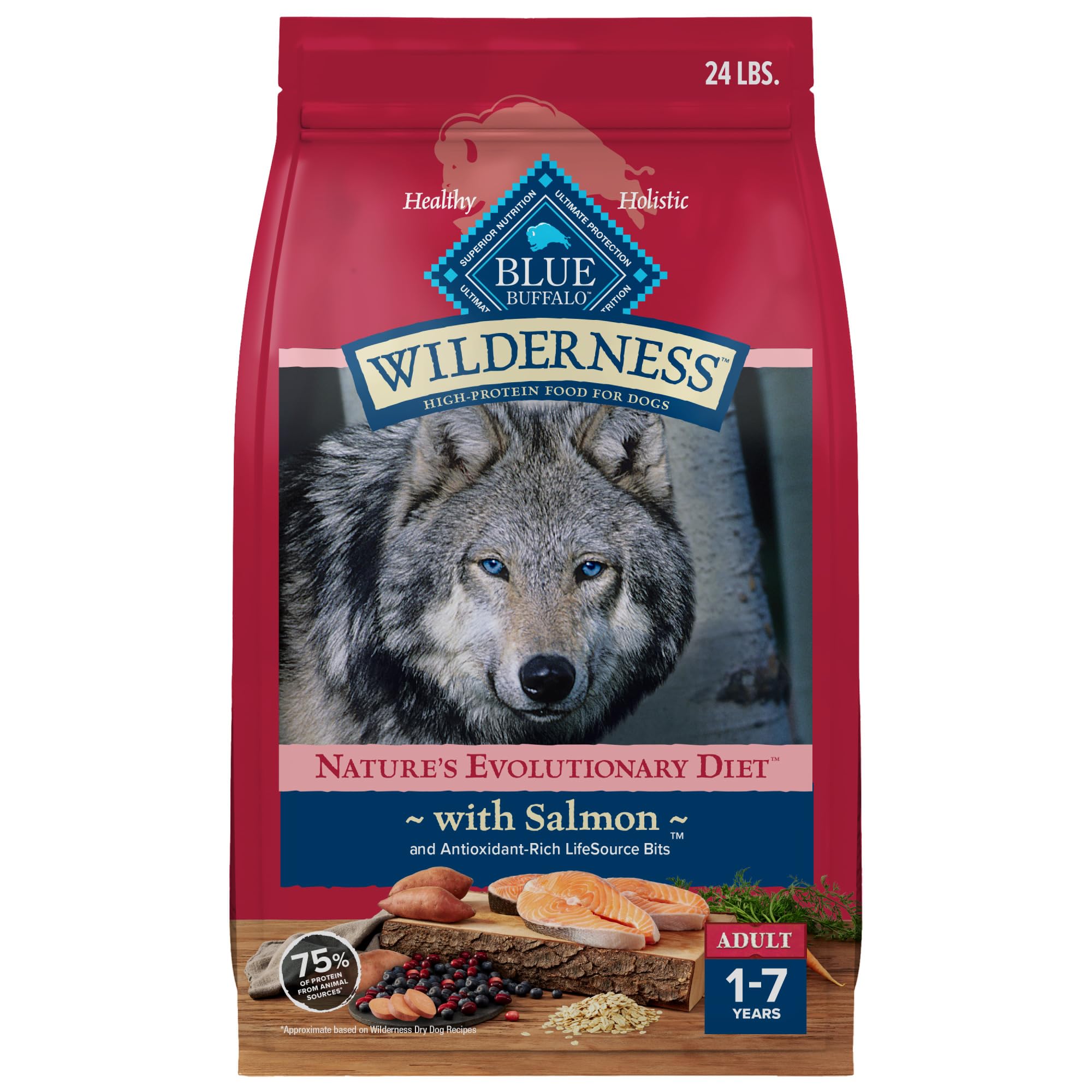 Blue Buffalo Wilderness Adult High-Protein Dry Dog Food Natural Salmon WITH WHOLESOME GRAINS