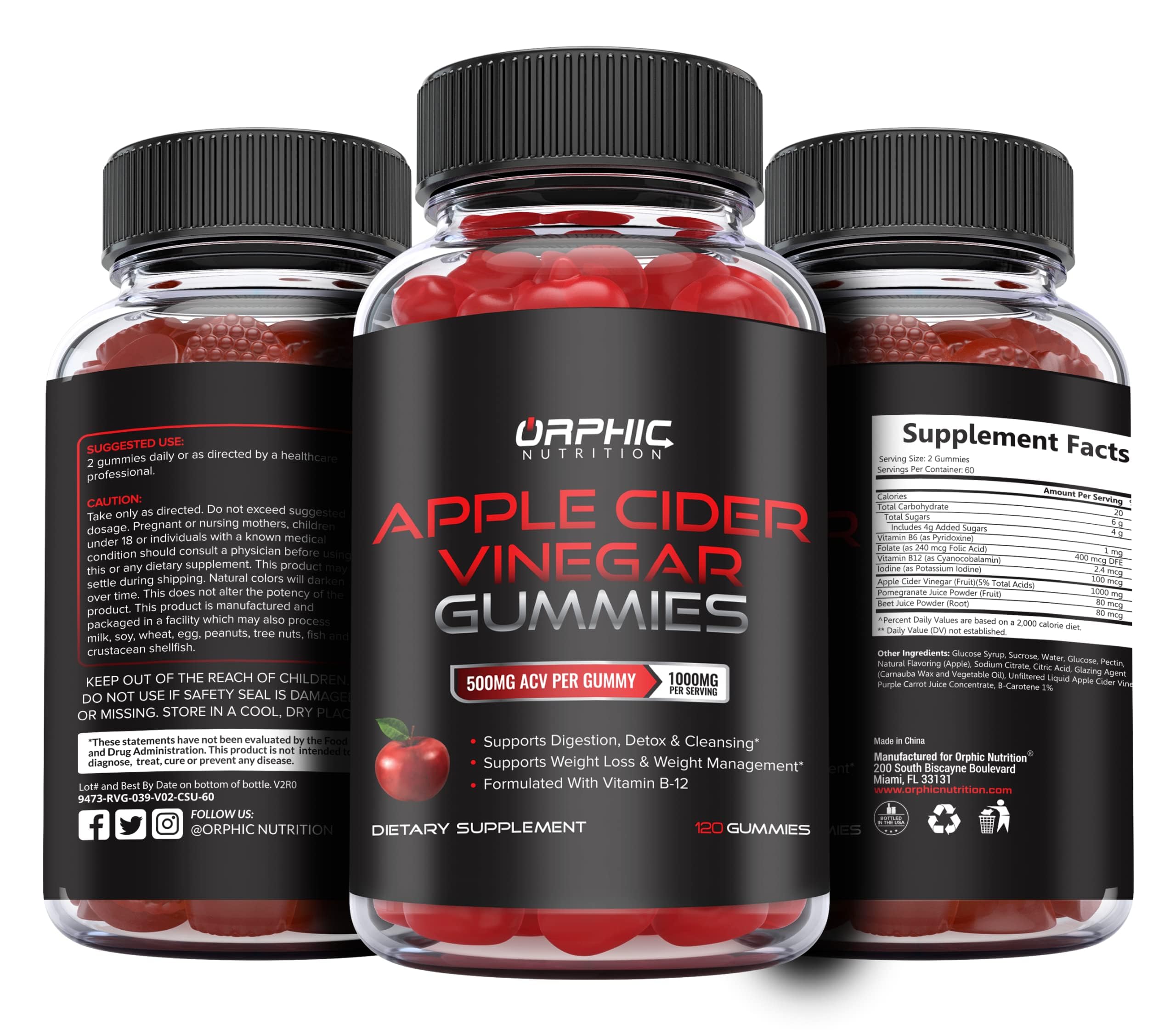 Apple Cider Vinegar Gummies - 1000mg - Formulated to Support Normal Energy Levels & Gut Health - Supports Digestion, Detox & Cleansing - ACV Gummies W/VIT B12, Beetroot (60 Gummies)