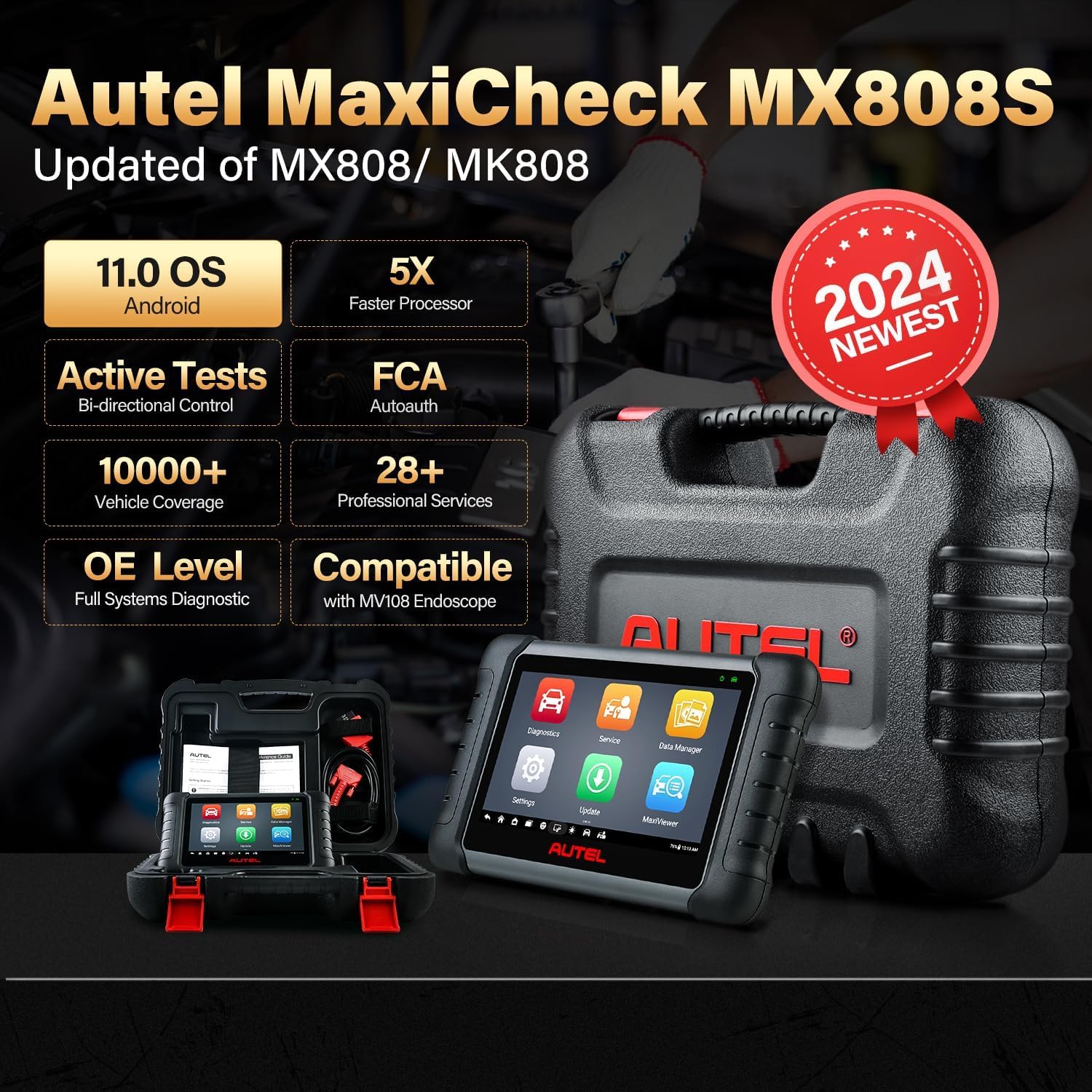 Autel MaxiCheck MX808S Scanner, 2024 Bidirectional 11OS US Ver. of MaxiCOM MK808S/ MK808Z, Function as MX900 MK900 MK900BT, 3000+ Active Test, 28+ Service, OE All System Scan Tool, FCA Autoauth