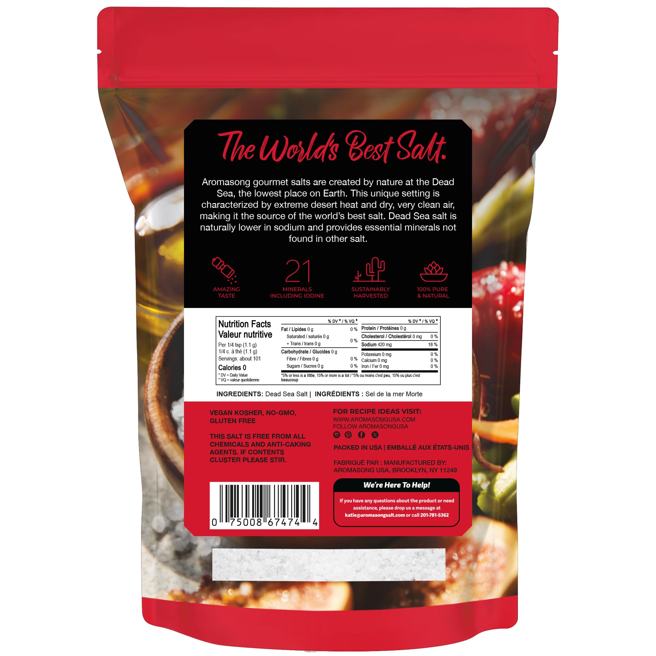 Aromasong 100% Natural & Pure Sea Salt Coarse Grain, 2.43 lb. | Ideal Coarse Salt for Grinder Refill - Packaging May Vary
