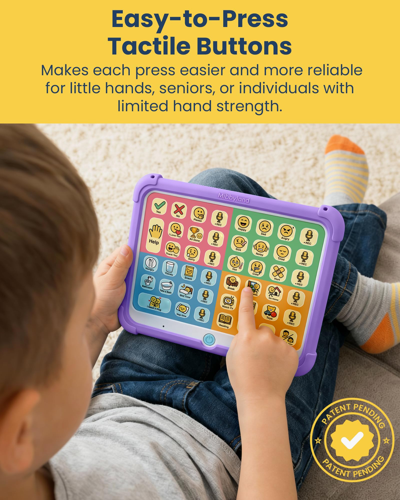 MibbyTalk AAC Device for Autism & Nonverbal Kids and Adults, Communication Tool for Home & School, 32 Preset Buttons, 11 Recording Buttons with Stickers, Silicone Case, Purple, Easter Basket Stuffers