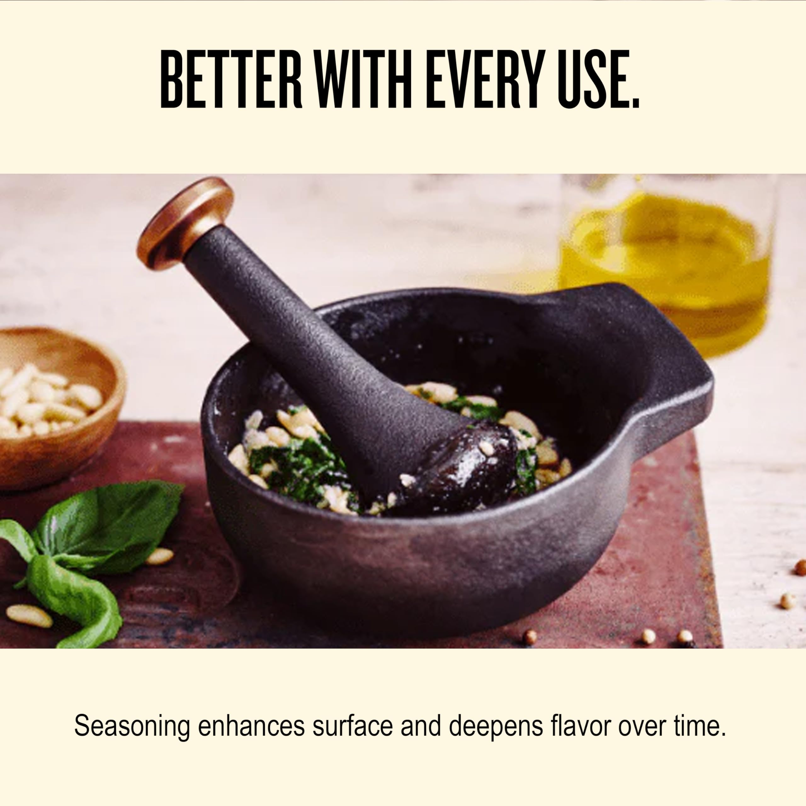 Alva Nori Enameled Cast Iron Mortar & Pestle 2-Cup 4" – Made with No PTFE/PFOA/PFAS & Easy to Clean – Durable, Nonstick Finish for Grinding, Crushing & Mixing Herbs, Spices & Ingredients