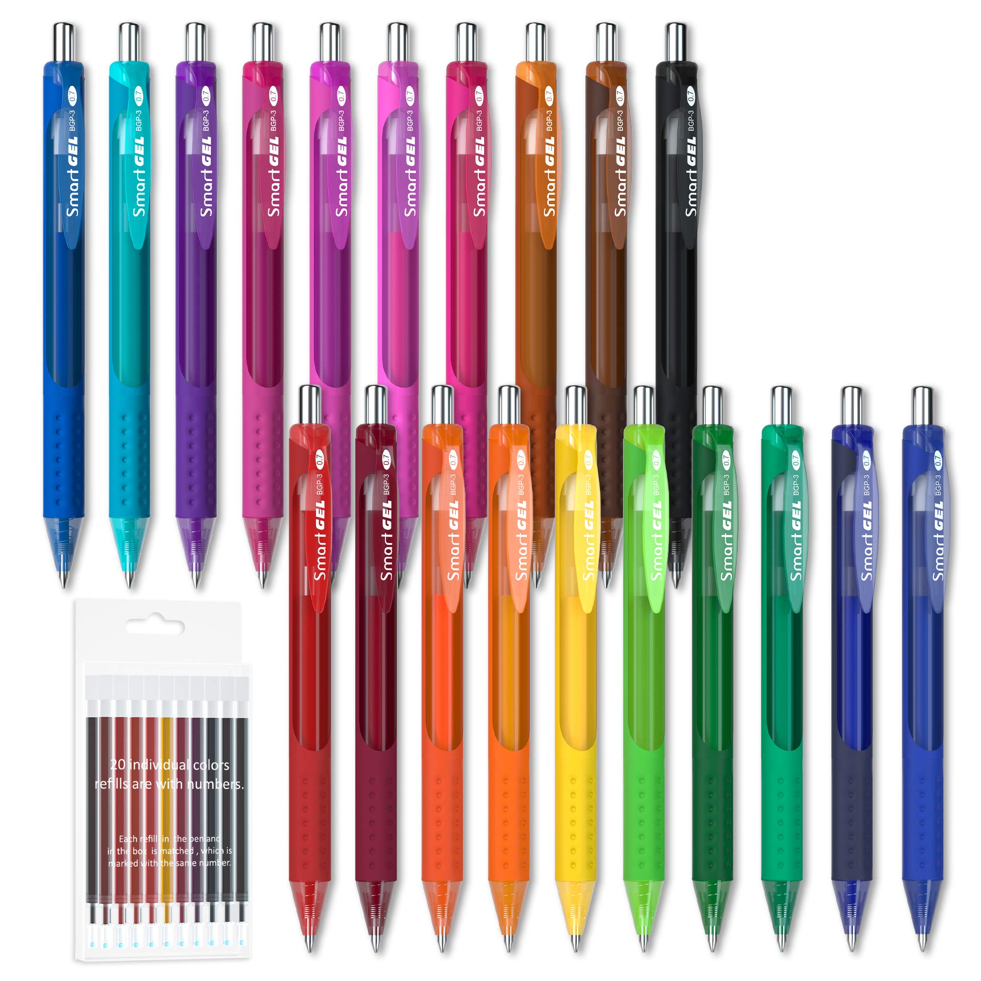 Keyron 40 Pack Set, 20 Colored Gel Pens With 20 Matched Refills, Medium Point Retractable Gel Ink Pens With Comfortable Grip, Great for Journal Notebook Planner in School Office