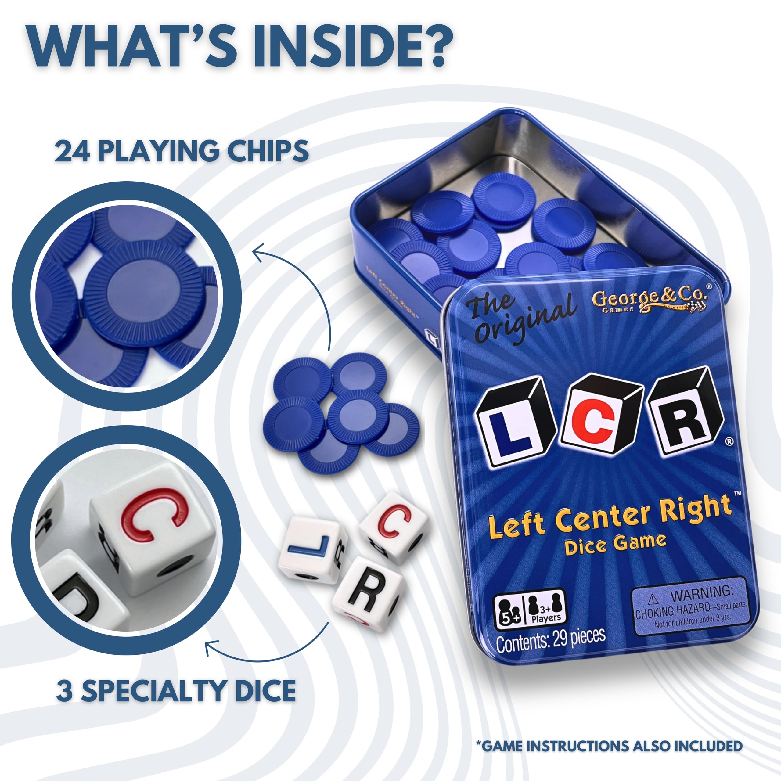 LCR® Left Center Right™ Dice Game - Blue Tin