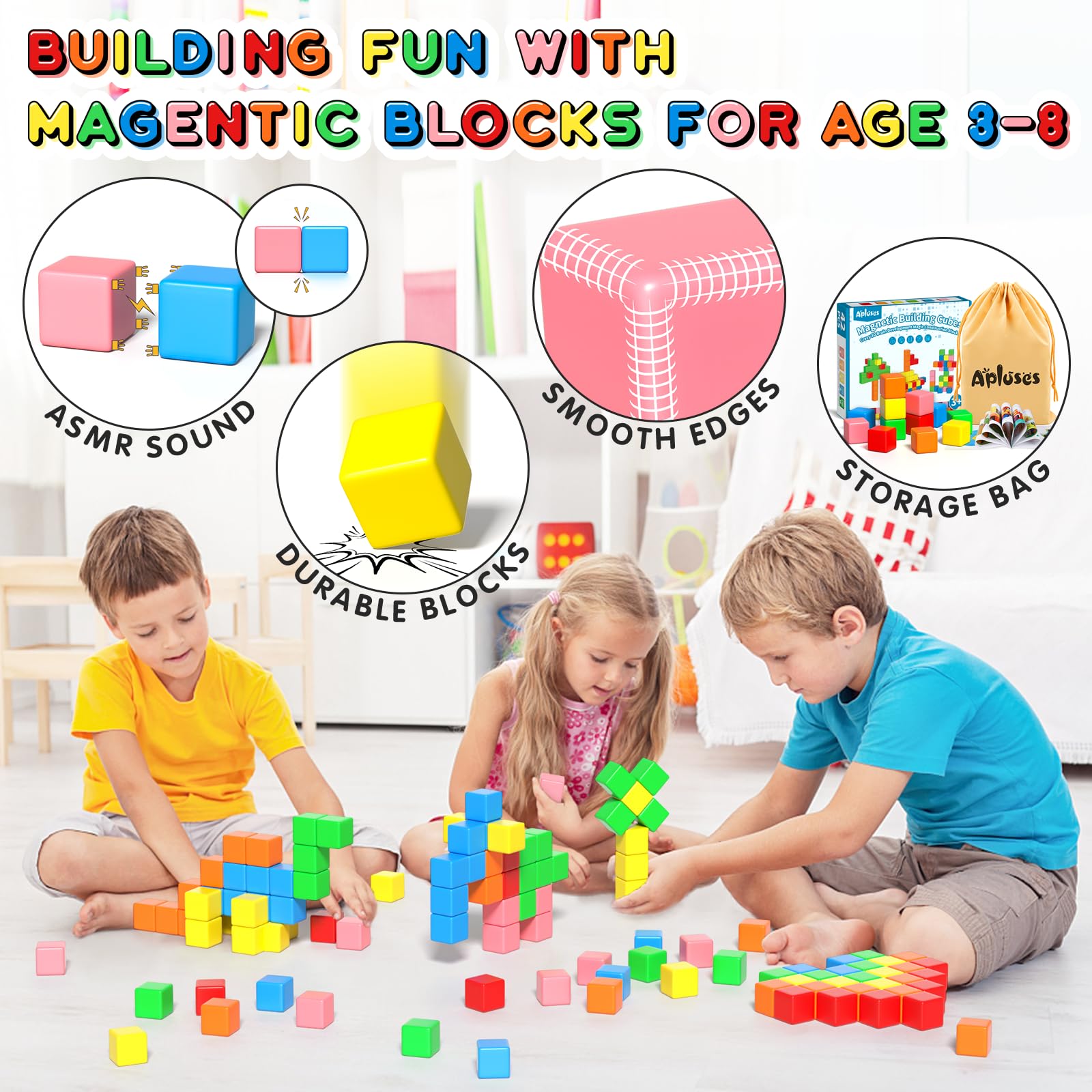 Apluses 42PCS Magnetic Blocks, Gifts for 3 4 5 6 Year Old, Magnet Building Blocks for Toddlers, Girls & Boys, Sensory - Montessori - Autism - Magnetic Toys for Kids Ages 3-5 4-8