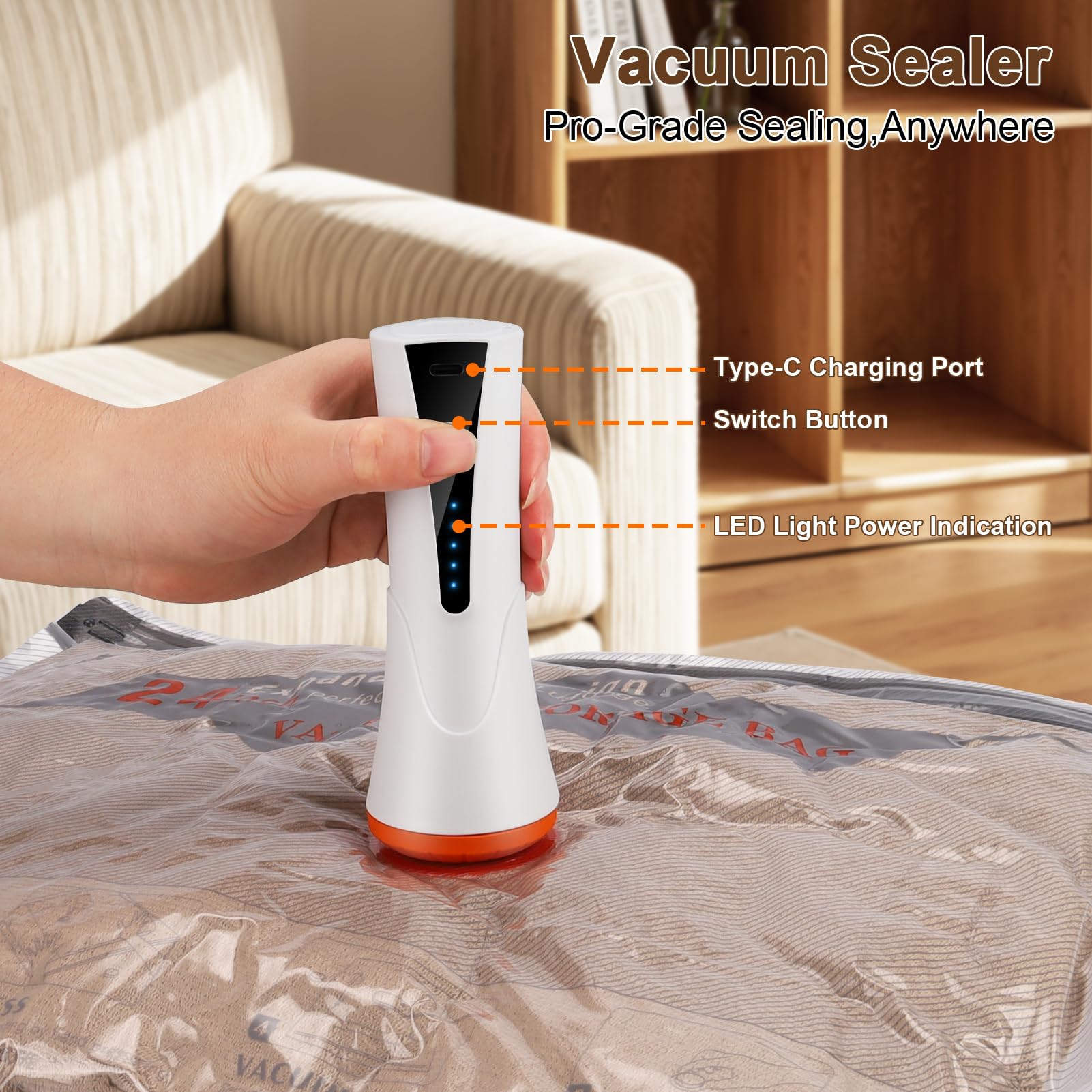 Travel Vacuum Bags with Rechargeable Pump Kit - 15 Pack Compression Bag for Travel & Home, Space Saver for Clothes, Blankets, Seasonal Storage