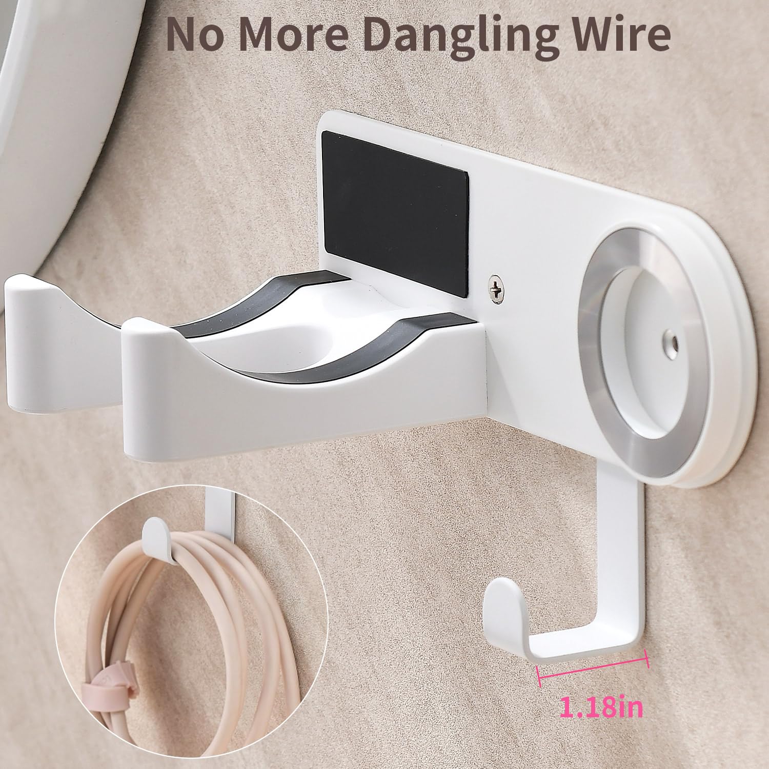 Hair Dryer Holder Wall Mounted, Hair Dryer Organizer Self Adhesive Compatible with Dyson Blow Dryer Holder Aluminum BlowDryer Holder Wall Mounted for Bathroom White CHOCHOYAH