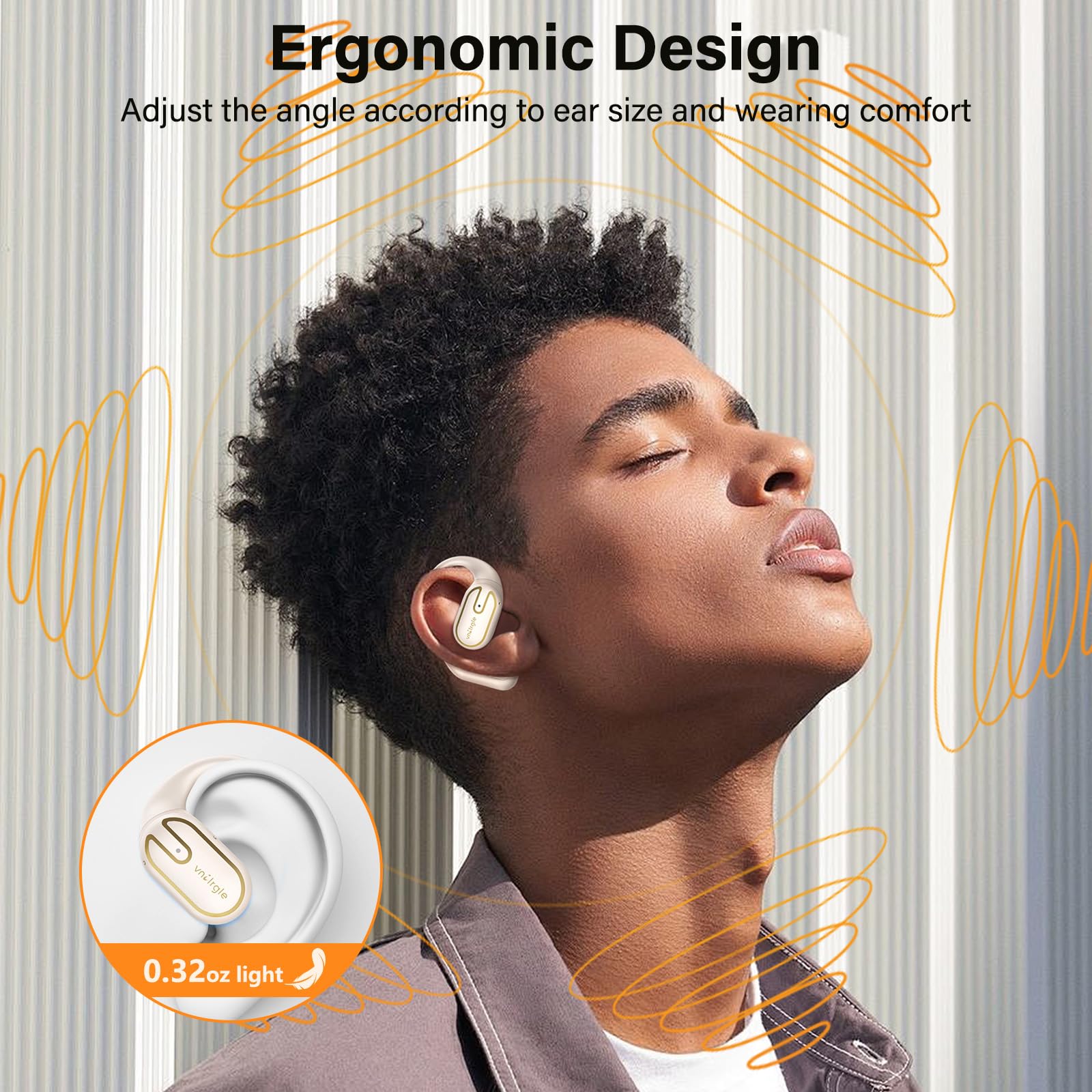 Open Ear Headphones Earbuds wireless - 5.4 Bluetooth Ear Buds with LED Digital Display IPX7 Waterproof, Wireless Headphones Touch Control Air Conduction Stereo Sound with 18.2mm Drivers 40H Playtime