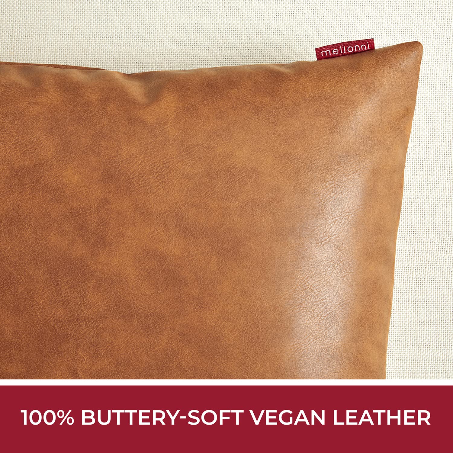 Mellanni 100% Faux Leather Throw Pillow Covers 18x18 - Brown Pillow Covers - Low-Maintenance and Animal-Friendly - with Invisible Zippered Closure - (Pack of 2, 18x18)