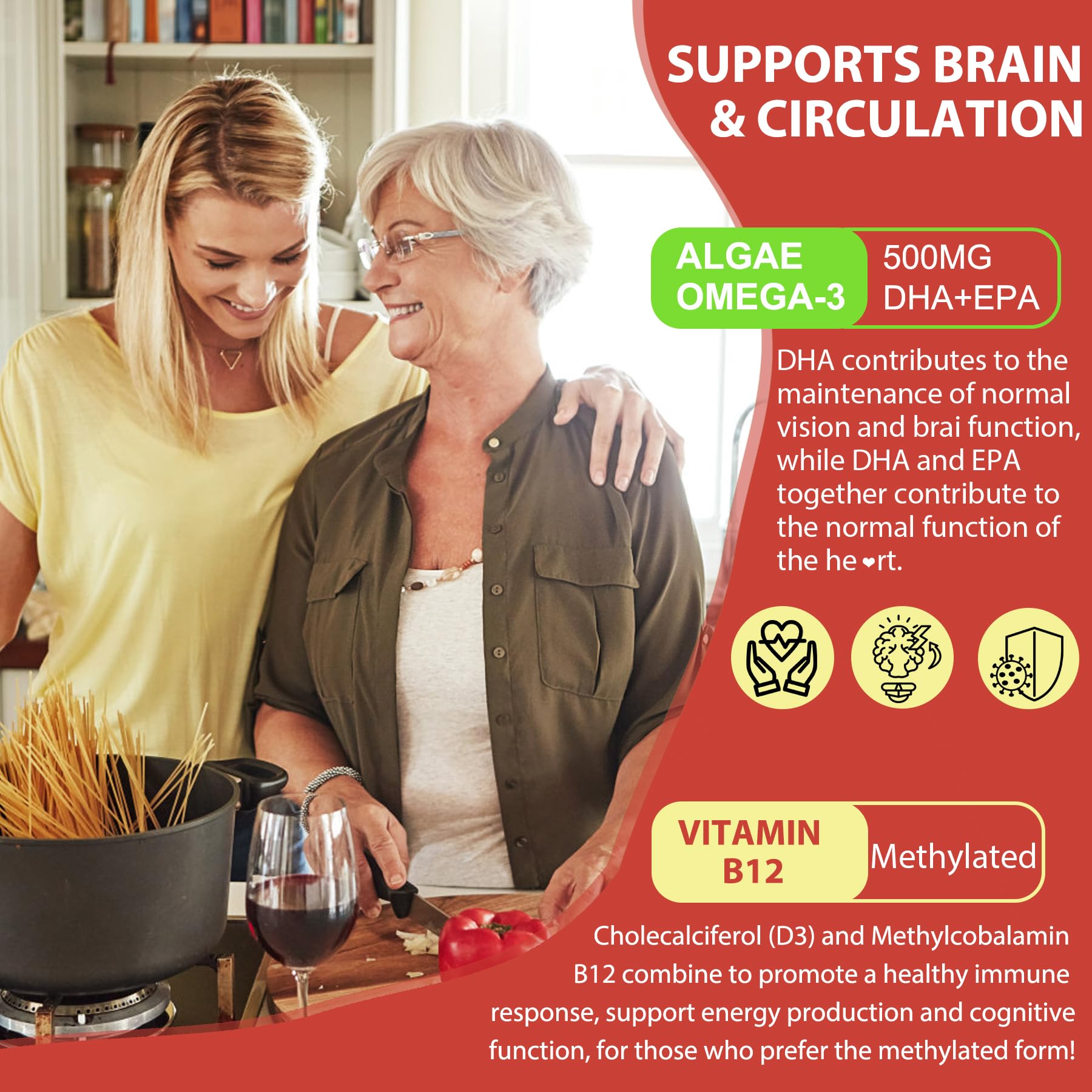 Plant-Based Vitamin D3 K2 Supplement Softgel - Vit D3 10000 Iu + Vitamin K2 Mk7 200 Mcg, Algae Omega-3, Magnesium, Vitamin B12 For Bone & Muscle, Immune Support, Max Absorption, Easy To Swallow 1pack