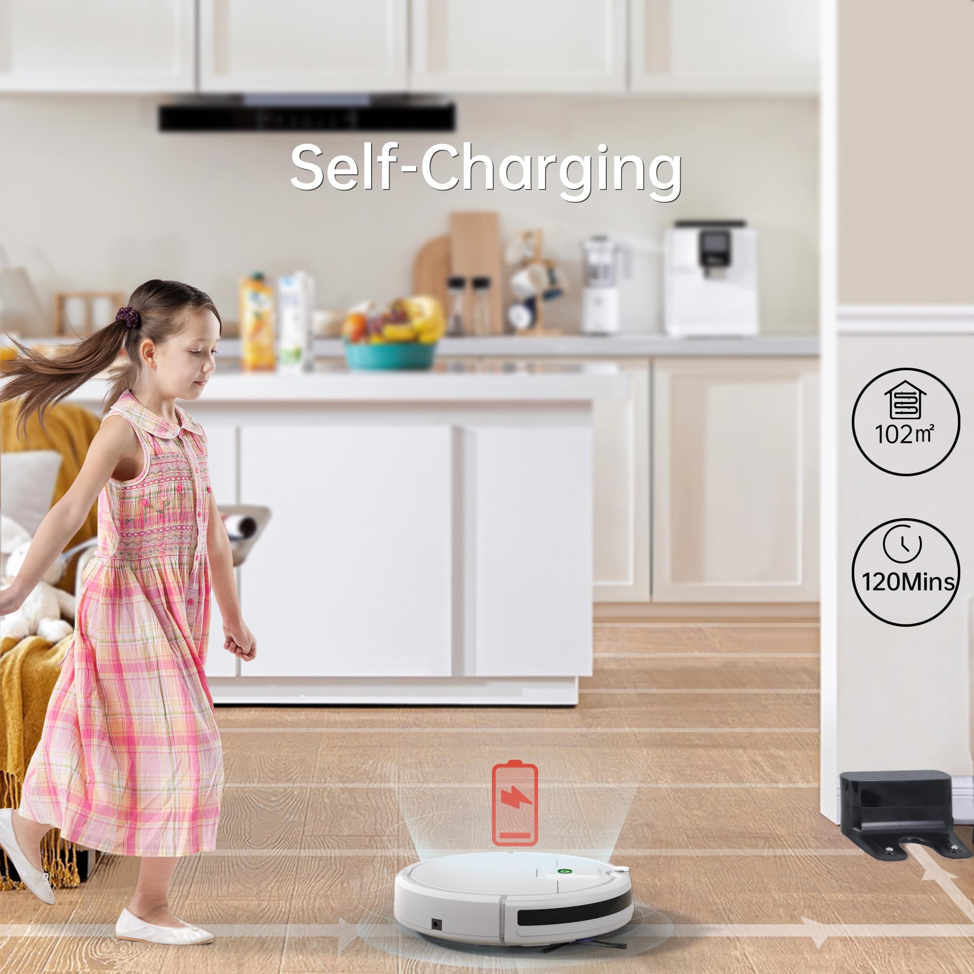 ENCHE Robot Vacuum Cleaner, 2900Pa Robot Vacuum Powerful Suction with Remote Control, Automatic Self-Charging, Long Runtime, Slim and Quiet Robotic Vacuum for Carpet and Pet Hair