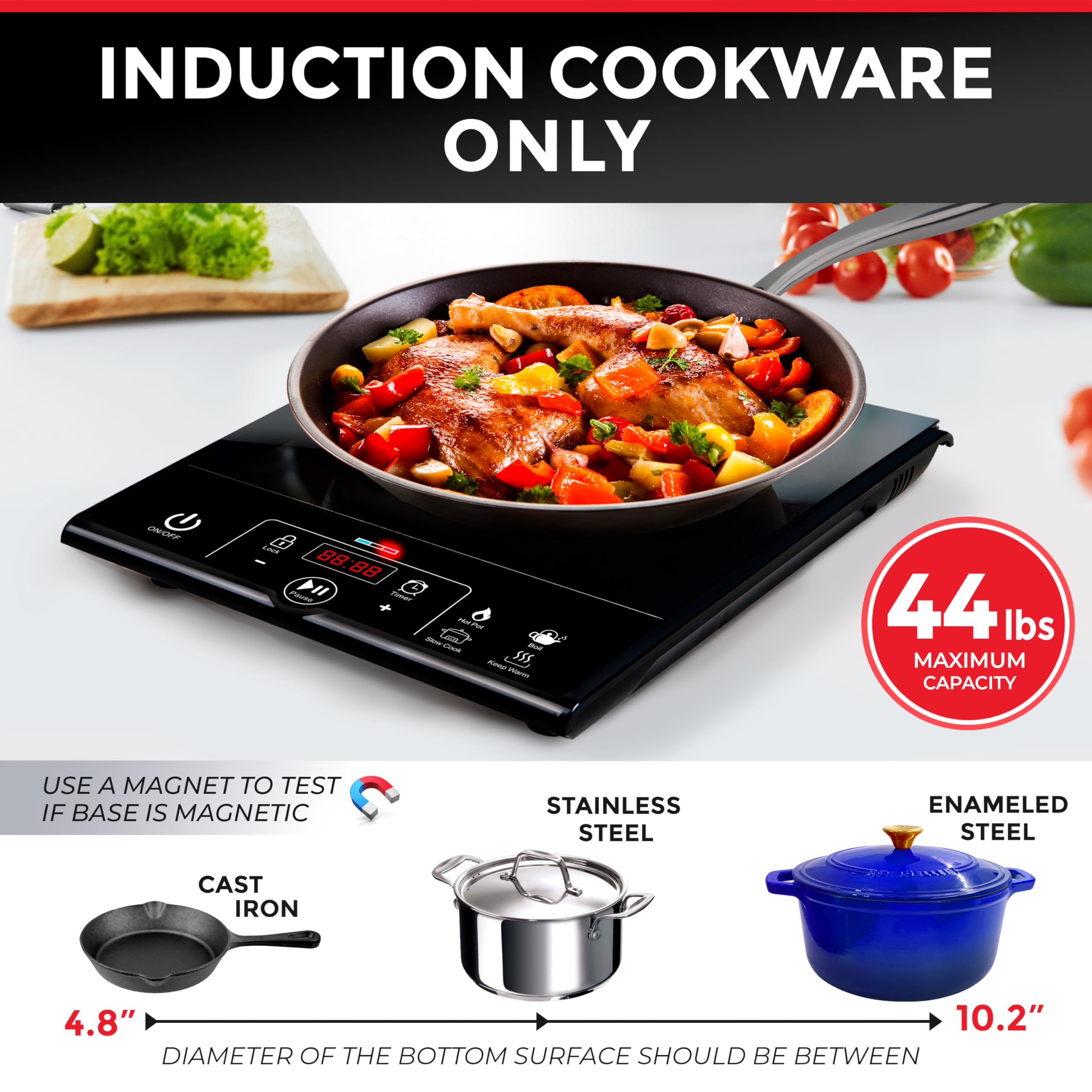 Mueller RapidTherm Portable Induction Cooktop Hot Plate Countertop Burner 1800W, 8 Temp Levels, Timer, Auto-Shut-Off, Touch Panel, LED Display, Auto Pot Detection, Child Safety Lock, 4 Preset Programs