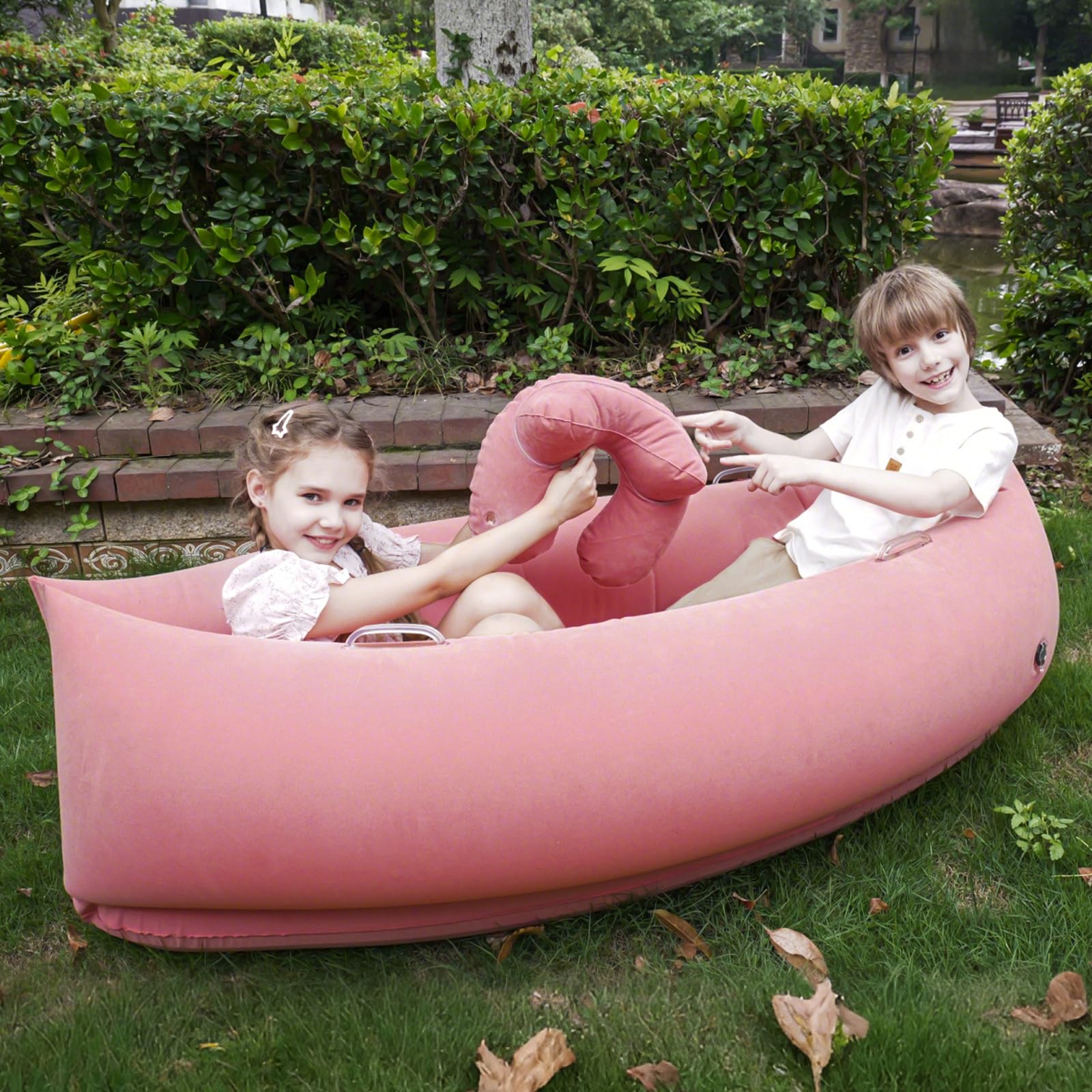 Sensory Chair Inflatable Peapod Canoe, 60" Sensory Pod Sitting for Autistic Children, ADHD Sensory Pea Pod with Neck Pillow, Electric Air Pump, Pink