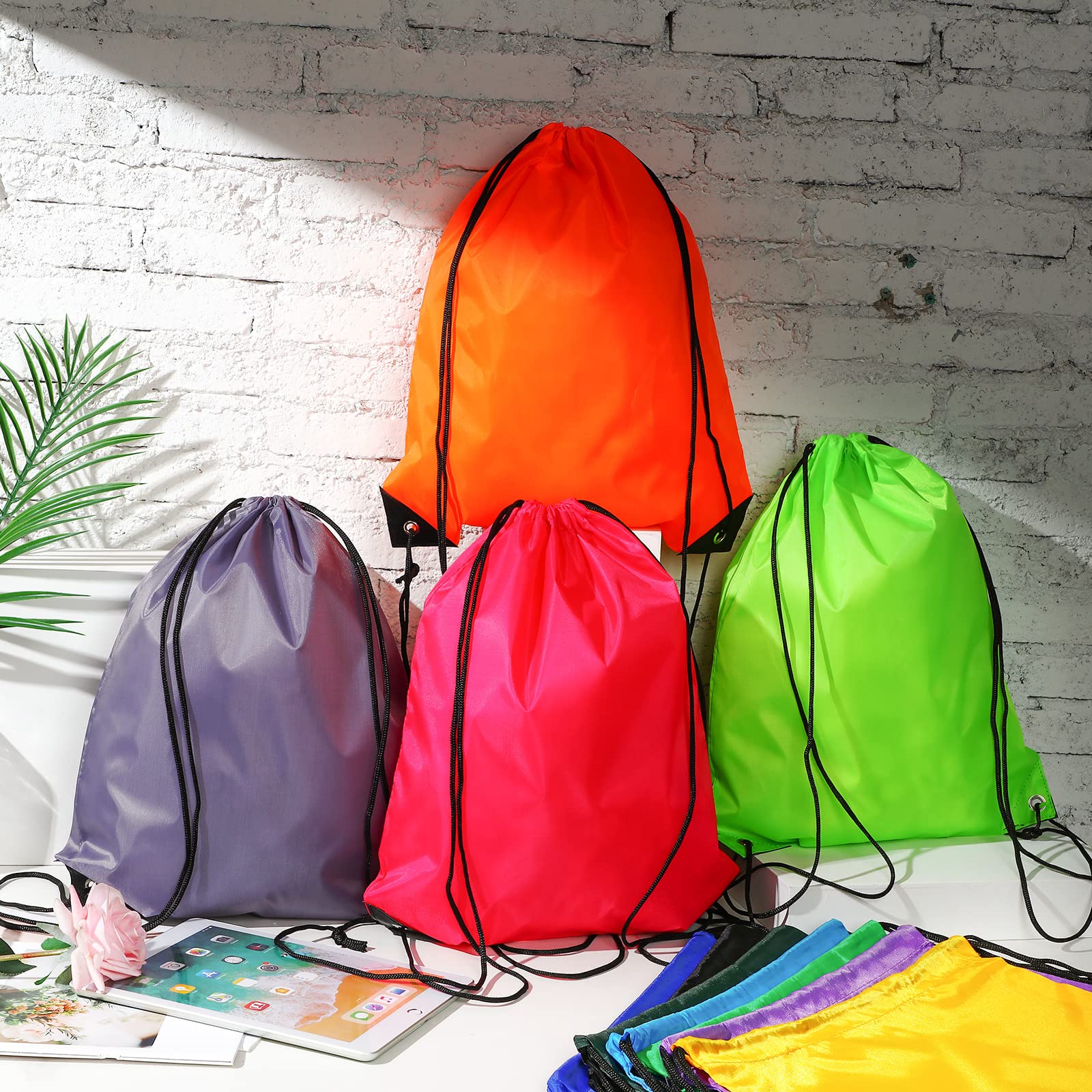 Shappy Drawstring Backpack Bulk Sports Drawstring Bags Gym Cinch Bag Polyester String Bag for Men Women Children(10 Colors)