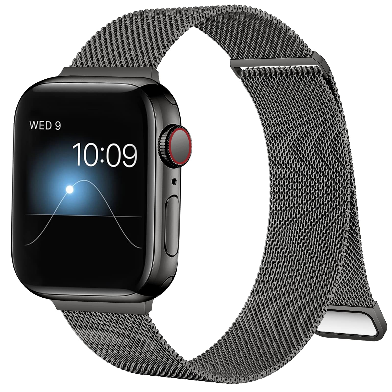 ZXCASD Metal Bands Compatible with Apple Watch Band 42mm 44mm 45mm 49mm Women Men,Black Loop Adjustable Mesh Strap for iWatch Series 9 8 7 6 5 4 3 2 1 SE Ultra