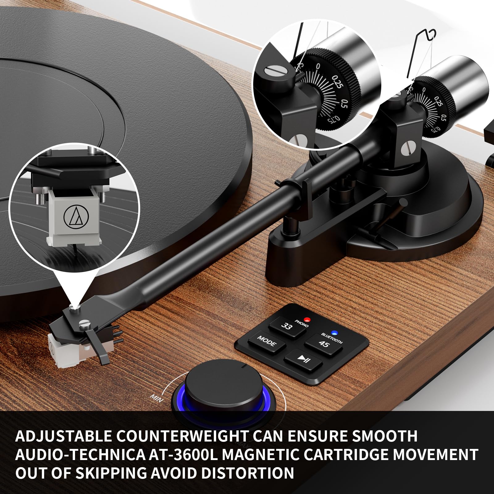 FEKTIK Record Player for Vinyl with Speakers,Bluetooth Turntable for Vinyl Records with 36W HiFi Stereo Speakers,Magnetic Cartridge & Adjustable Counter Weight and Anti-Skating,RCA Output