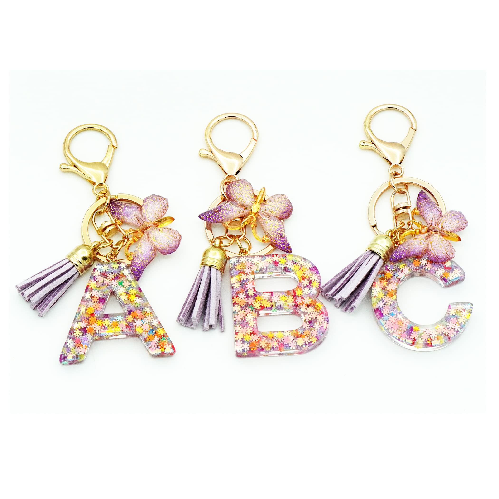 TTYY Initial Letter Keychain for Women Gift for Young Teenage Girl Gifts for Christmas to Mom Daughter Purple tassel (purple snow LetterS)