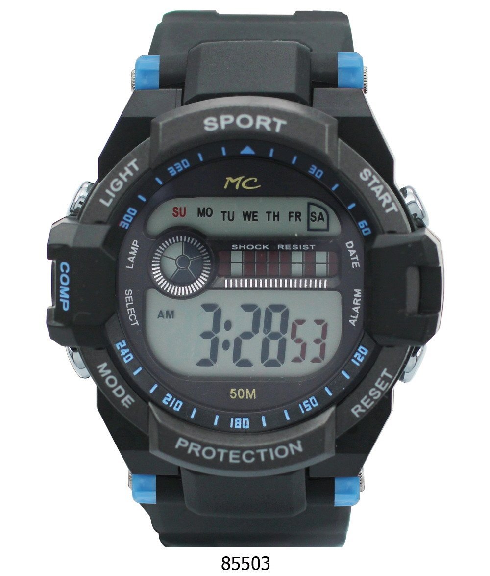 Montres Carlo Blue Digital 50 Meter LCD Watch, Peavine