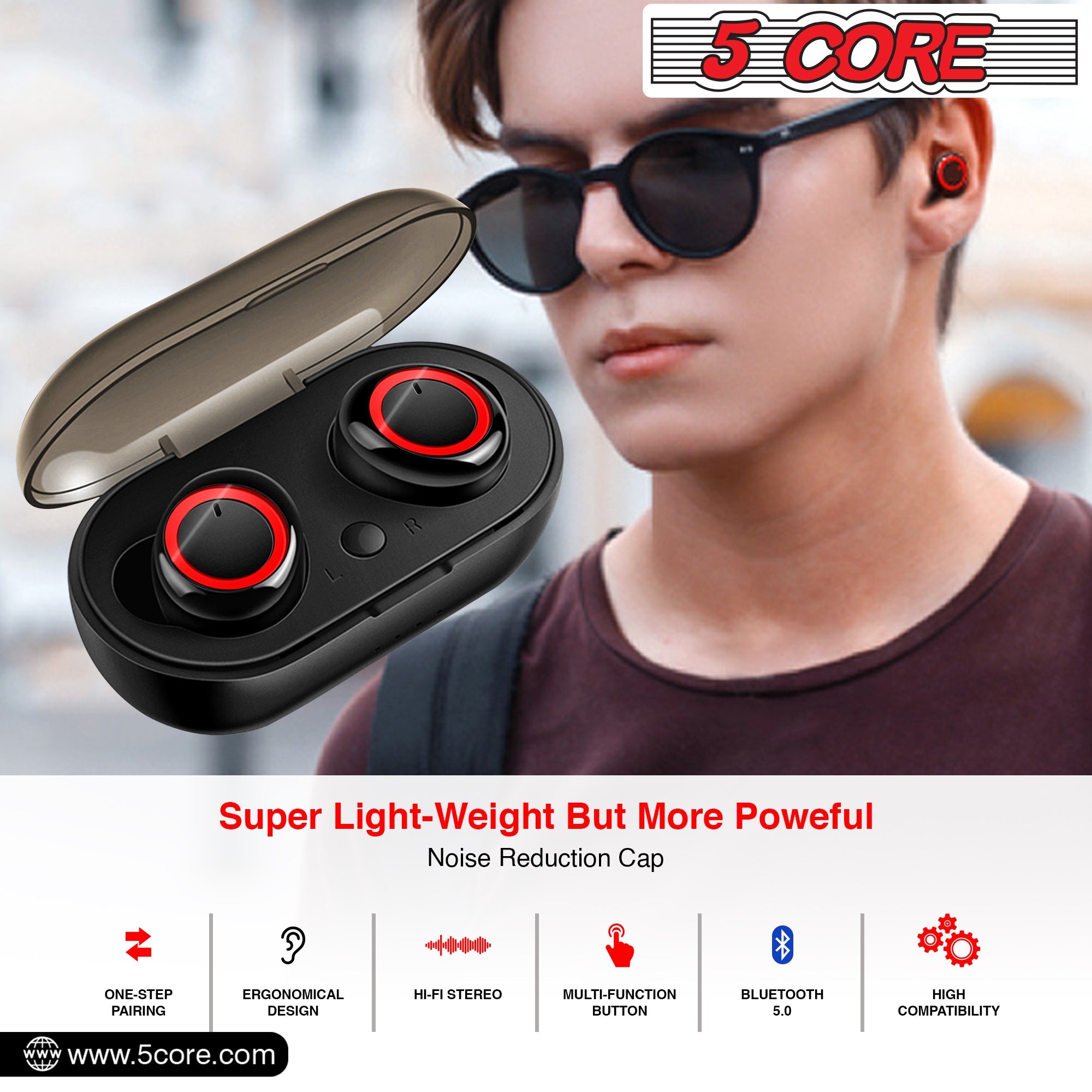 Wireless Earbuds Black 2 Pieces Noise Canceling Headphones EP01 2PCS