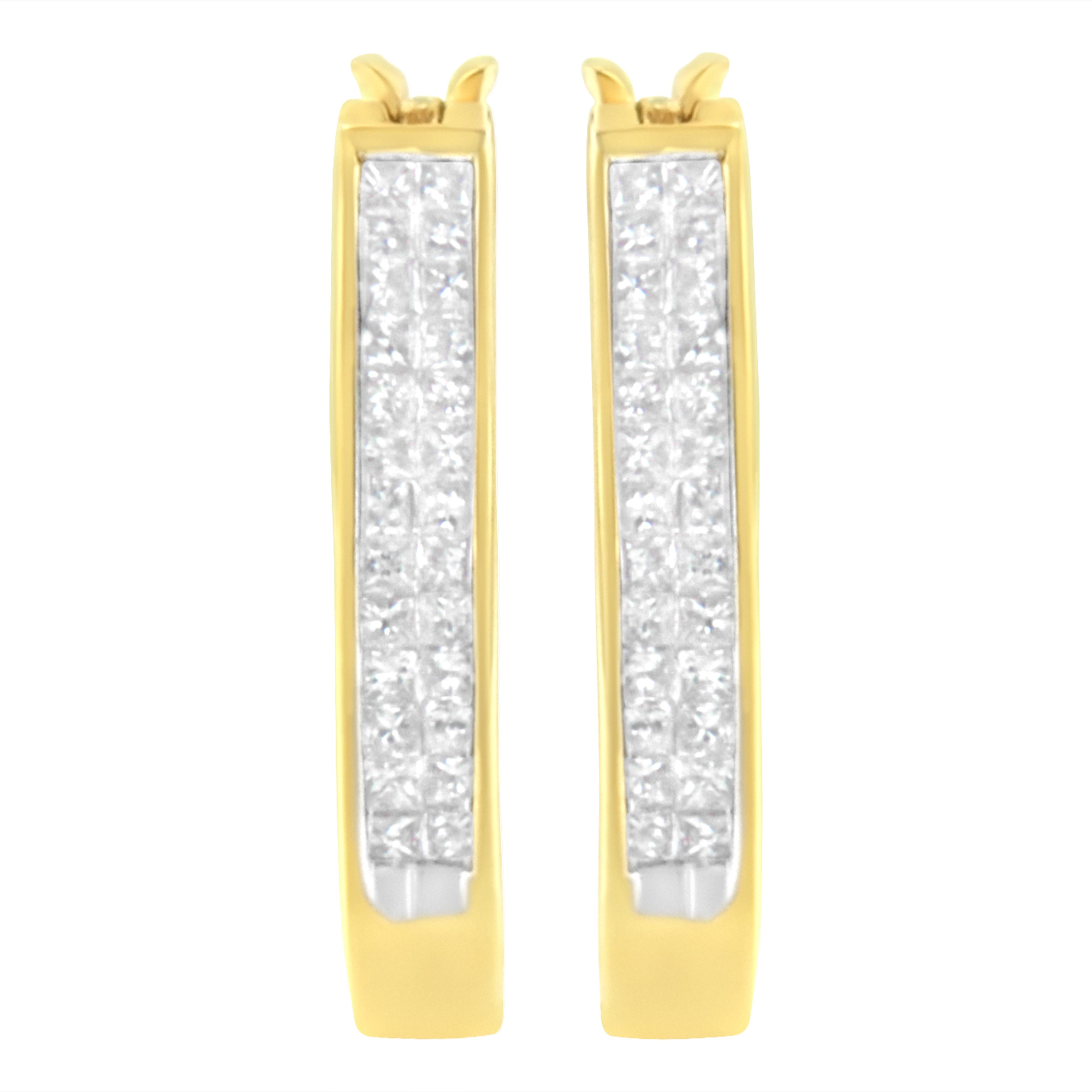 10K Yellow Gold 1/2 Cttw Invisible Set Princess-cut Diamond Hoop Earrings (H-I Color, SI2-I1 Clarity)