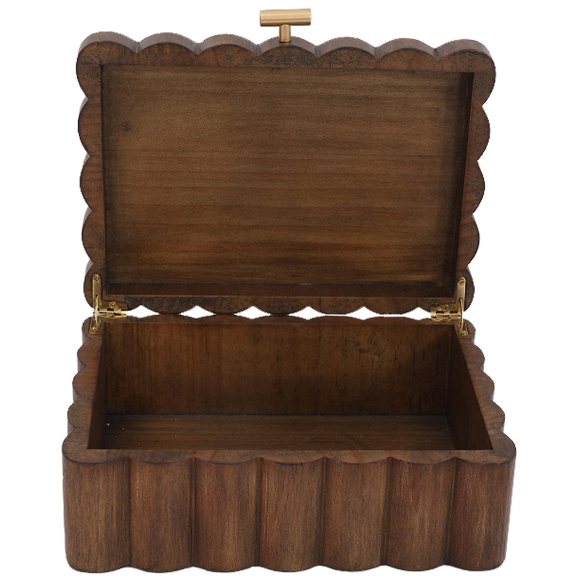 Better Homes & Gardens Scalloped Wooden Jewelry Box, Trinket Organizer with Lid, Decorative Storage for Rings, Earrings, Keepsakes, Nightstand or Dresser Display, Natural Wood Finish