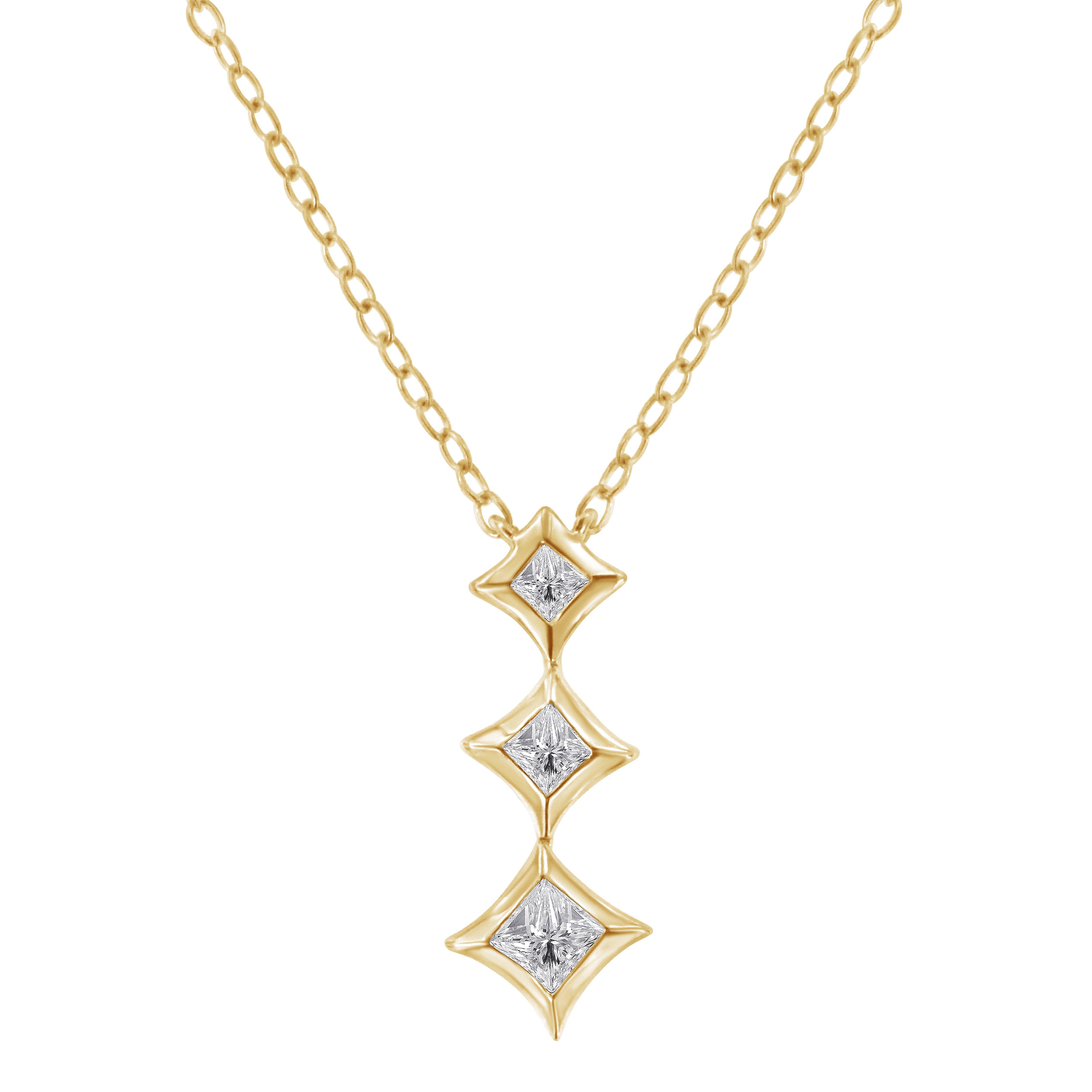 10K White Gold 1/5 Cttw Princess Cut Diamond 3 Stone Drop 18" Pendant Necklace (H-I Color, SI2-I1 Clarity)