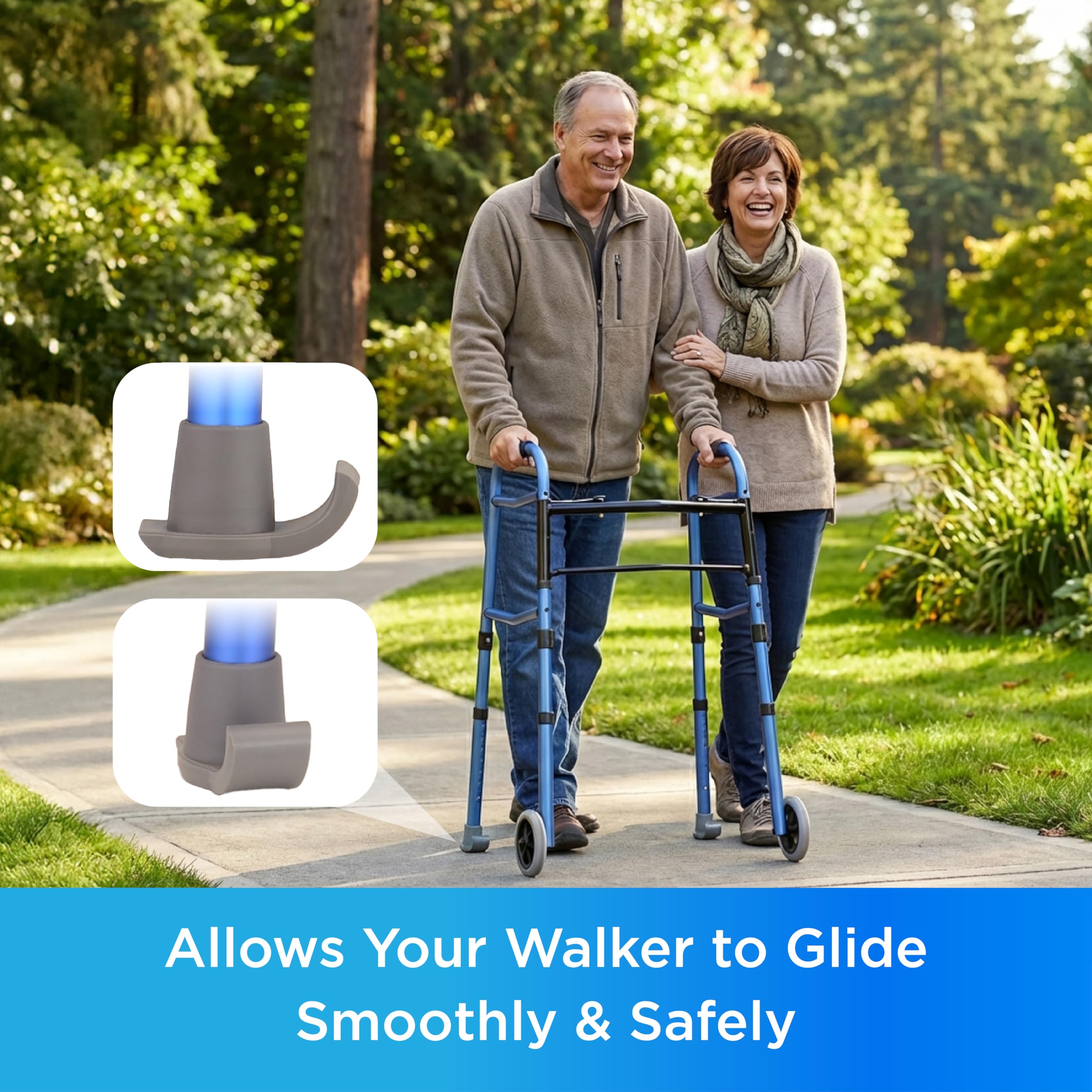 NOVA Walker Skis Glides for Folding Walkers 2 Skis, Universal Walker Accessories, Tennis Ball Replacement, Durable Easy-Glide Mobility Aid, One Pair (2 Skis), Gray