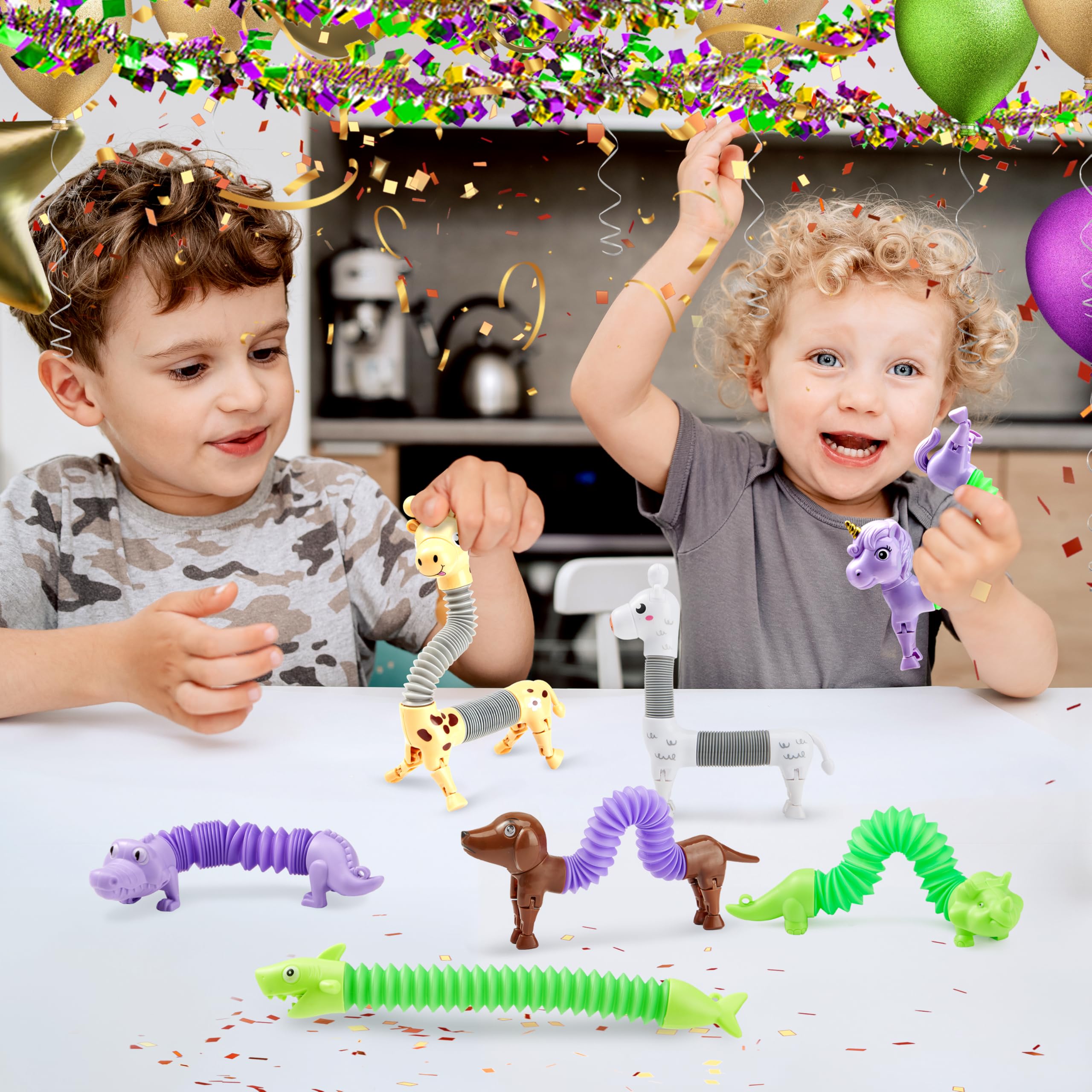 JOYIN Animal Pop Tubes Fidget Toys, 8 Pack Sensory Toys for Toddlers 2-3 Party Favors for Kids 4-8 8-12 Birthday Gifts Party, Classroom, School Reward,Goodie Bags Stuffers for Kids