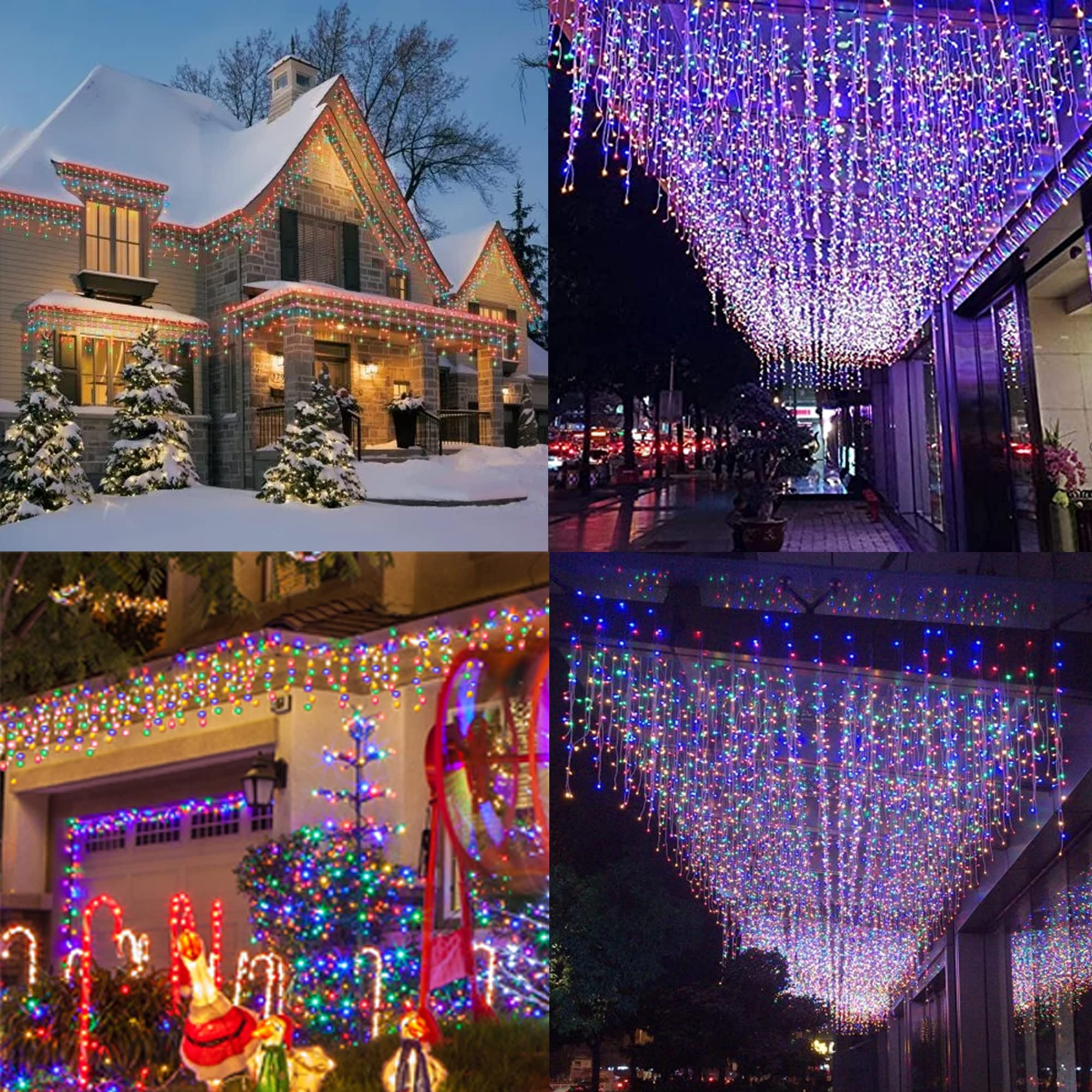 Dazzle Bright Christmas Icicle Lights, 8 Modes Curtain Fairy Lights with Drops, Connectable Xmas String Lights for Outside Holiday Wedding Party Decorations (Multi-Colored, 360 LED)