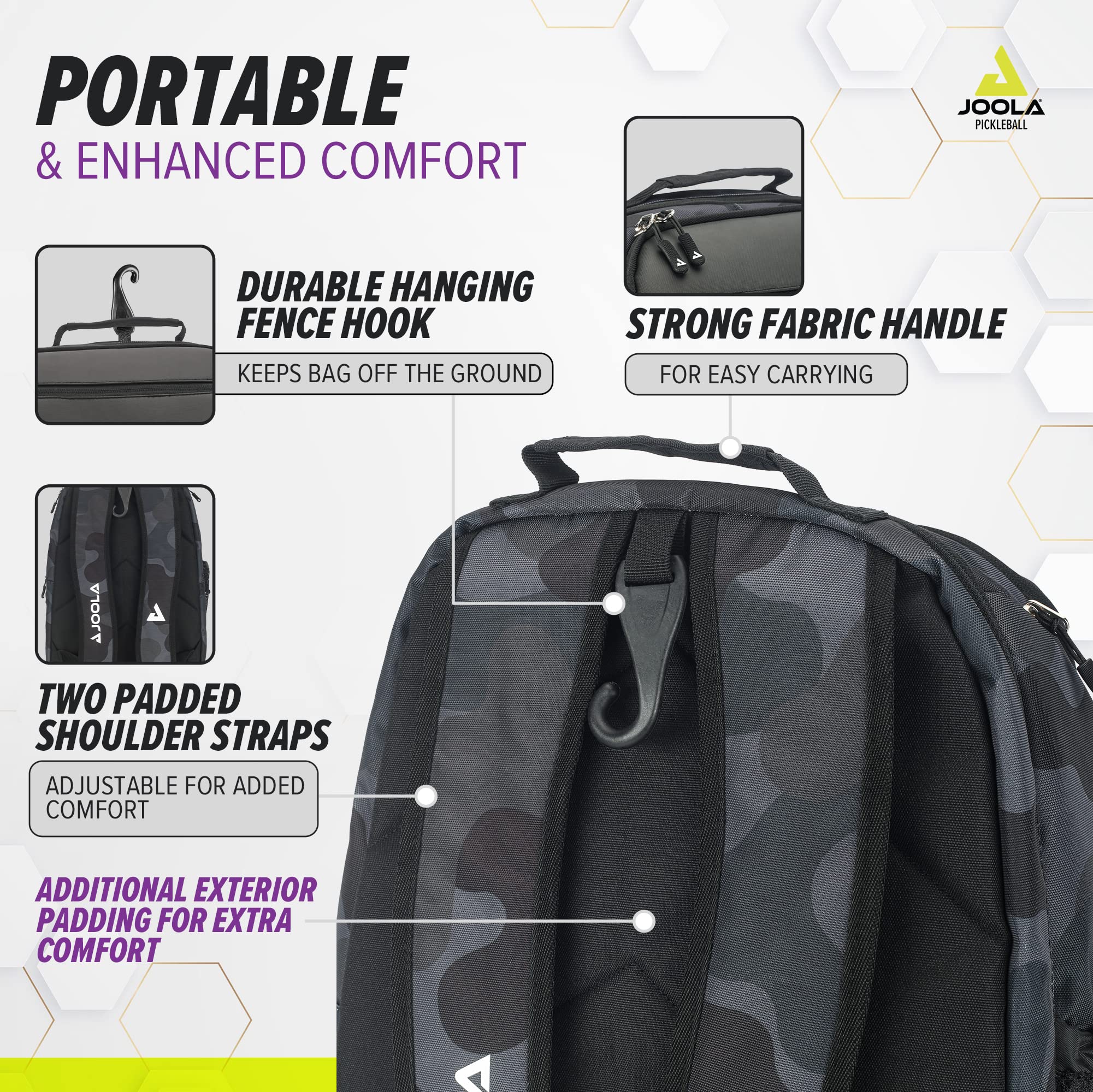 JOOLA Pickleball Bag - Vision II Deluxe Pickleball Backpack - Large Paddle Bag fits 4 Pickleball Paddles & Gear - Fence Hook, Extra Pockets, Ventilated Shoe Storage - Black