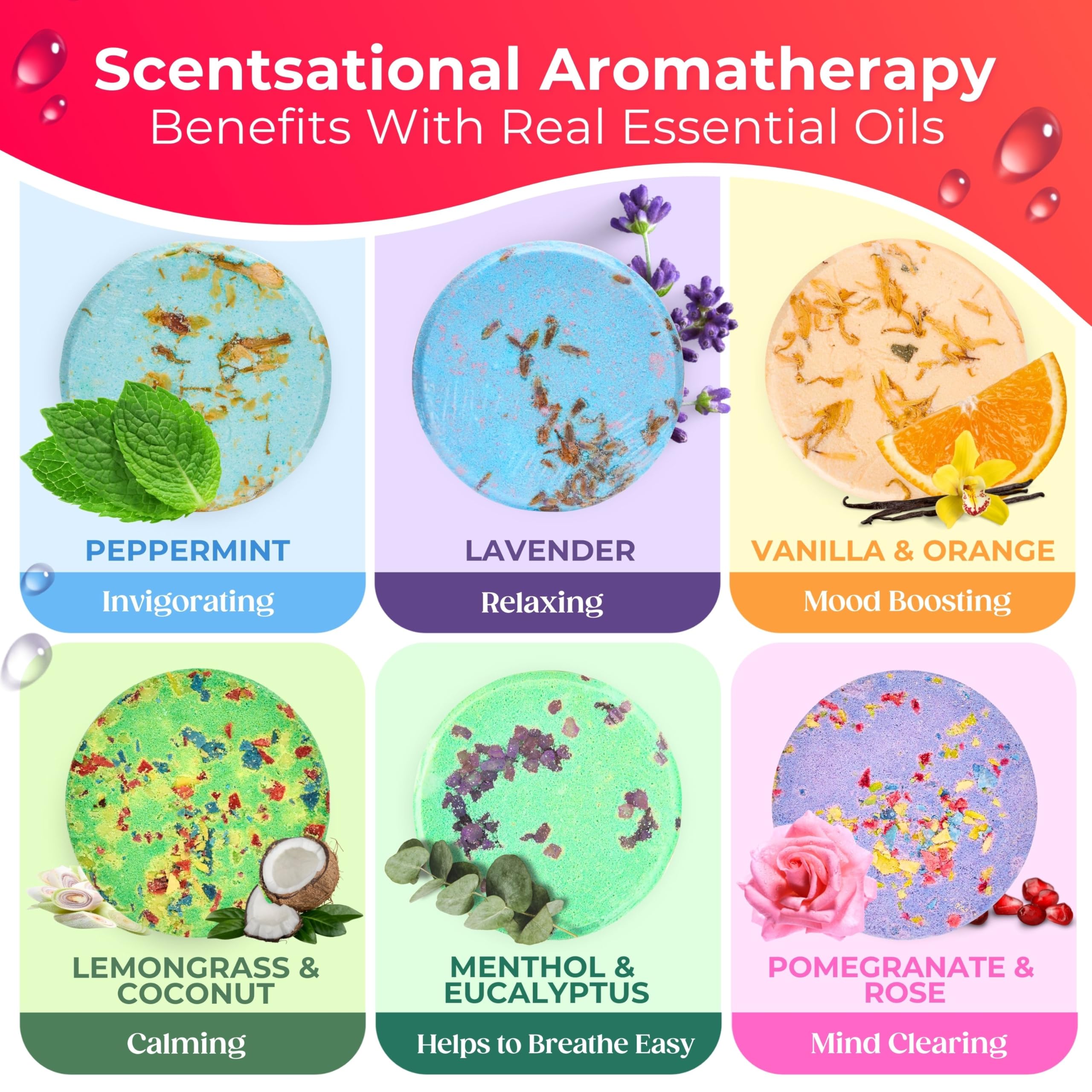 Cleverfy Shower Steamers Aromatherapy - Christmas Box of 6 Premium Shower Bombs with Essential Oils.Self Care Christmas Gifts for Women and Gifts for Mom. Red Set