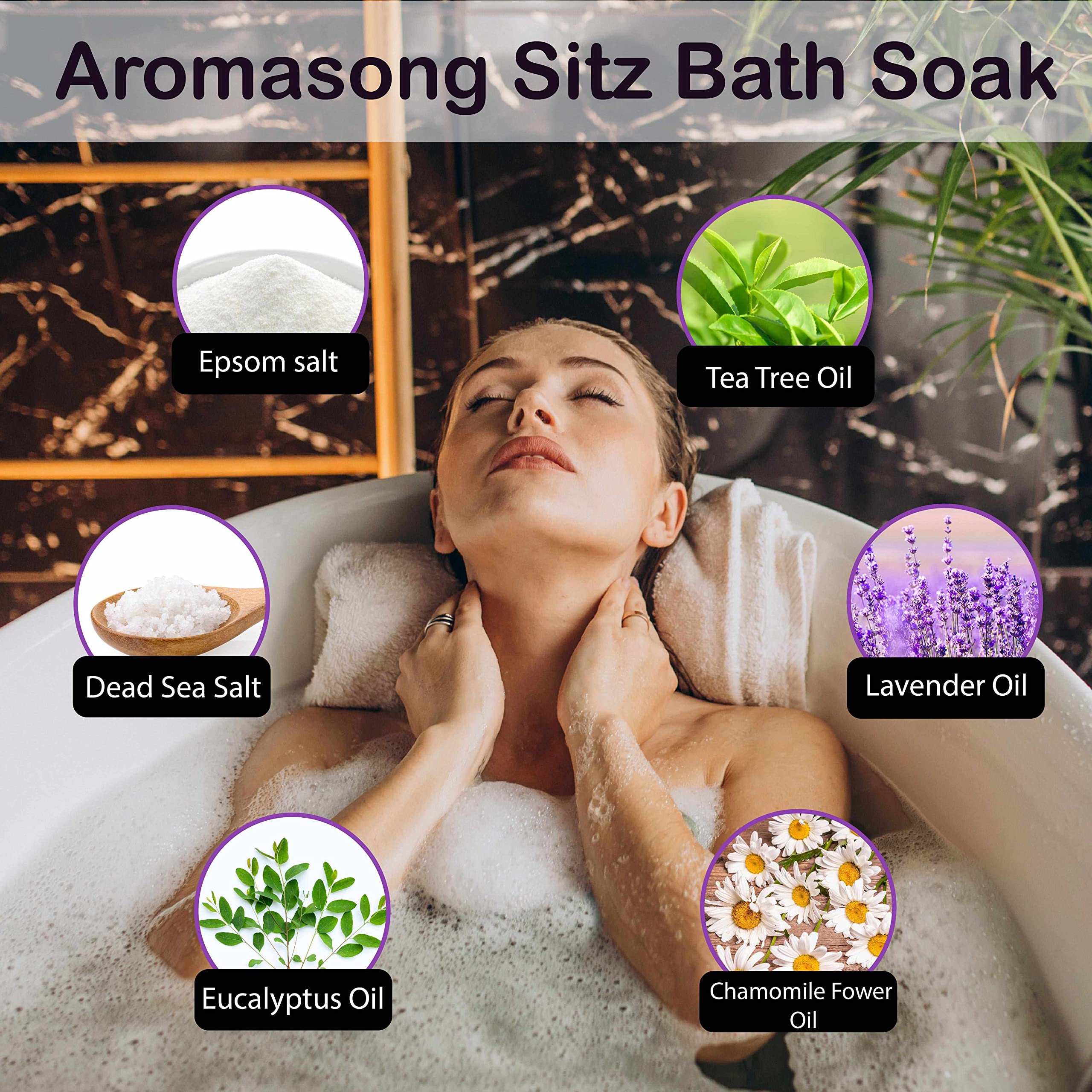 Aromasong Sitz Bath Soak 2lb – Sitz Bath Salt for Hemorrhoid & Postpartum Care – Dead Sea & Epsom Salt Soak with Lavender, Chamomile & Tea Tree – Natural Sitz Bath Salts – Made in USA
