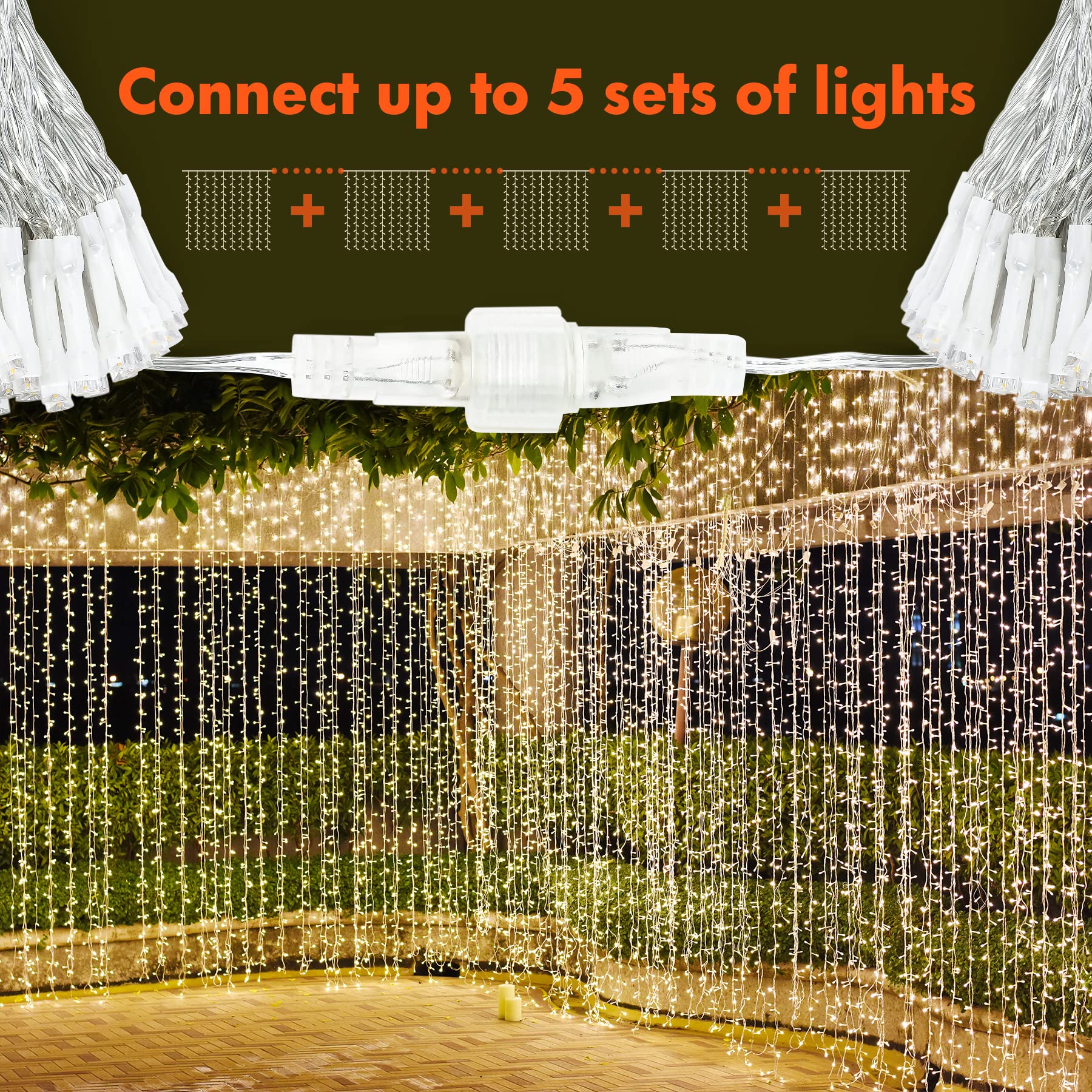 Twinkle Star 300 LED Curtain String Lights, 12 Modes Plug in Fairy Lights for Bedroom,Wedding,Party,Birthday, Hanging Twinkle Lights for Indoor Outdoor Wall Window Backdrop Decoration, Warm White