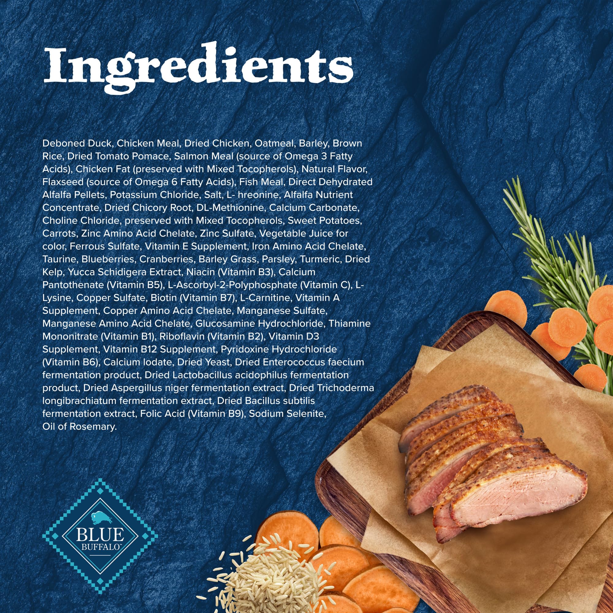 Blue Buffalo Wilderness Natural High-Protein Dry Food for Adult Dogs, with Wholesome Grains, Duck, 13-lb bag.