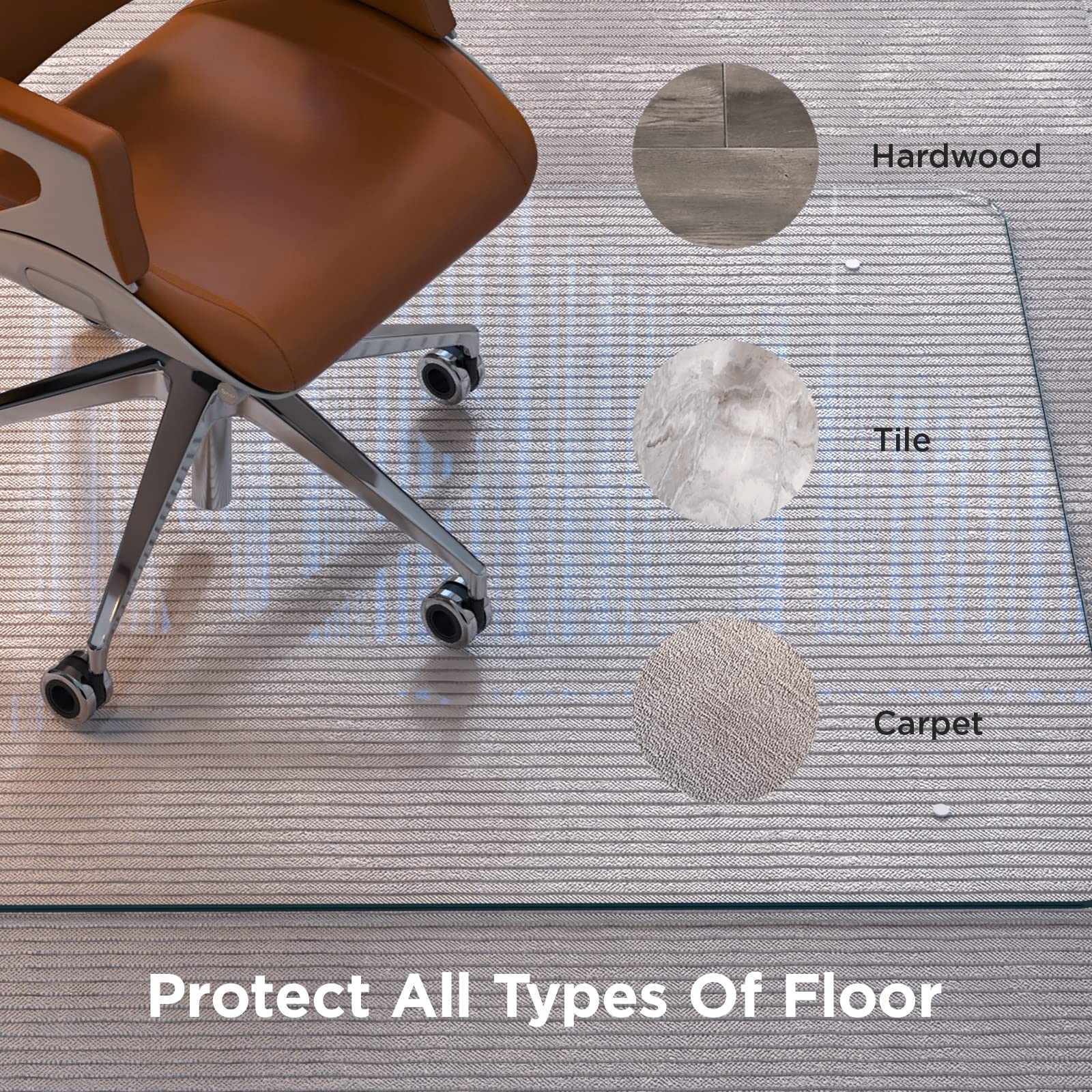 Glass Chair Mats for Carpeted or Hard Floors 1/4 inch Thick, 46"X36" Office Chair Mat for Carpet, Clear Tempered Glass Desk Chair Mat for Home/Office Floor, Transparent, Effortless Rolling