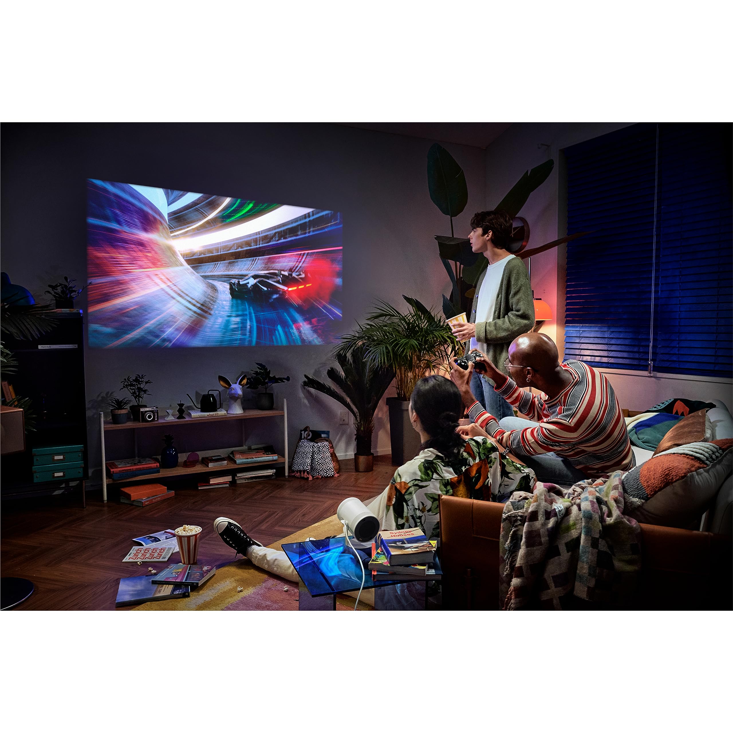 SAMSUNG 30” - 100” The Freestyle 2nd Gen with Gaming Hub Smart Portable Projector, FHD, HDR, Big Screen Home Theater Experience, 360 Sound, SP-LFF3CLAXXZA, 2023 Model