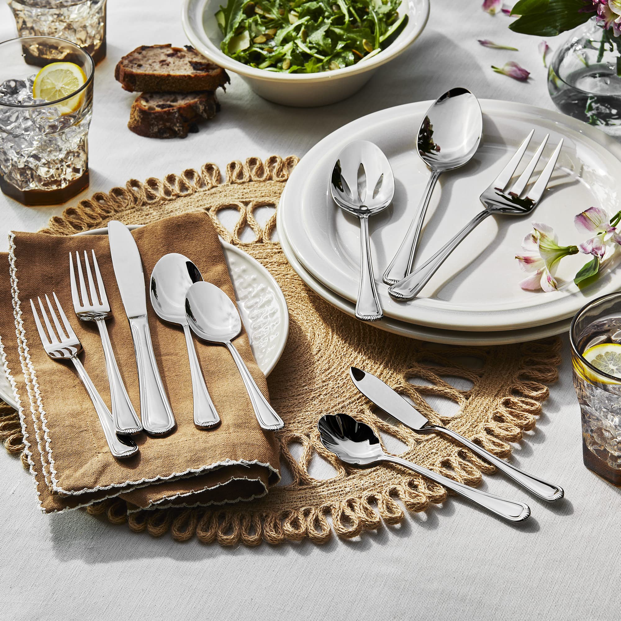 HENCKELS Alcea 65-Piece Flatware Set, Stainless Steel, Silver
