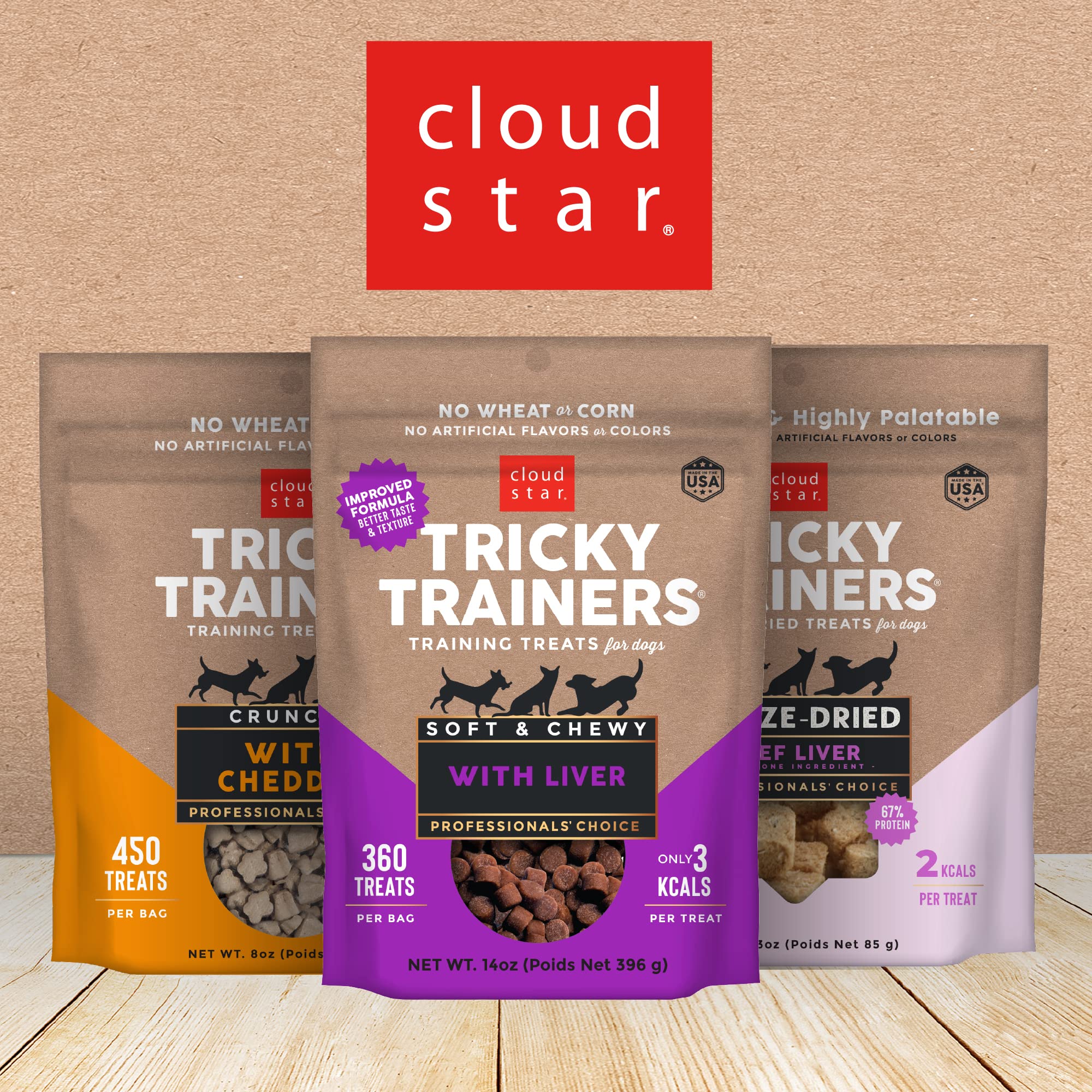 Cloud Star Tricky Trainers Soft & Chewy Dog Training Treats 5 oz Pouch, Peanut Butter Flavor, Grain-Free Low Calorie Behavior Aid with 130 treats